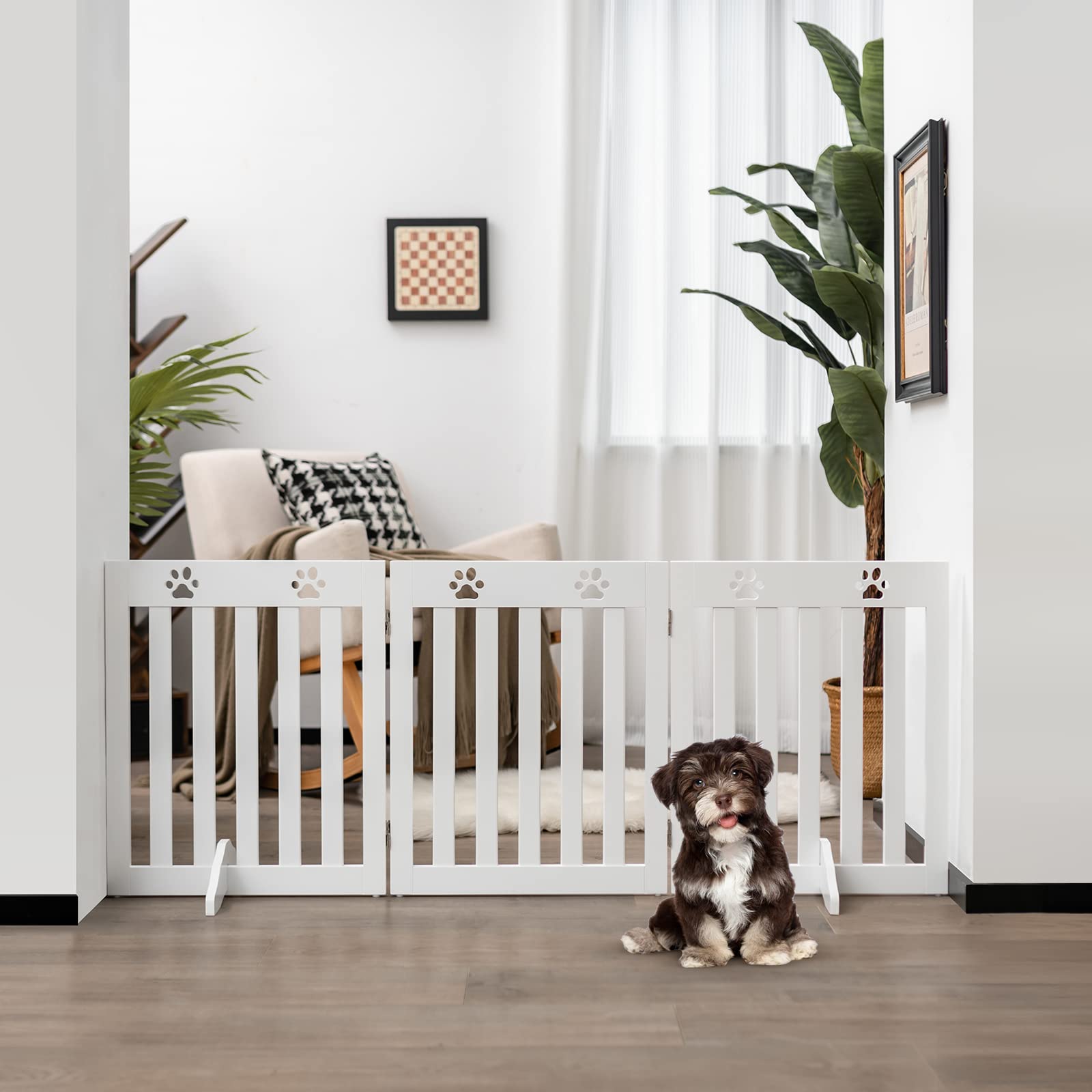 COSTWAY Barrera de Seguridad Plegable para Perros Mascotas Valla Protección para Habitación Puerta Escalera (Blanco, 3 Paneles)