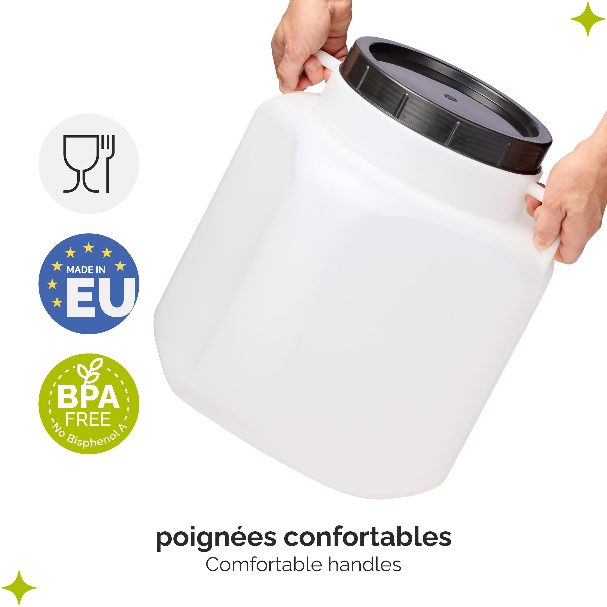 Garronda Serbatoio Acqua Quadrato BPA-Free 40 Litri per Alimenti con Coperchio Bianco
