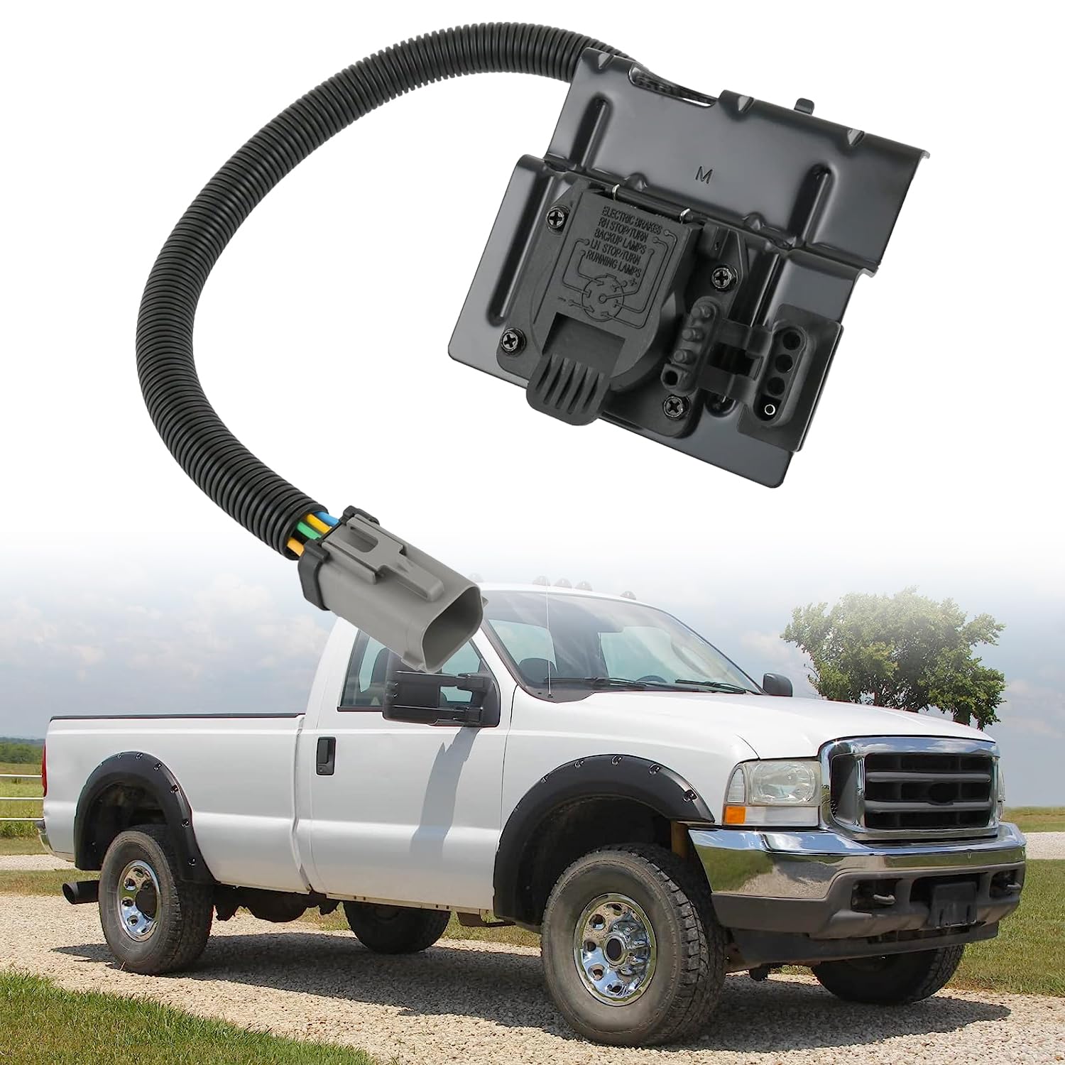 4 & 7 Pin Trailer Tow Wiring Harness Plug Replace# YC3Z-13A576-CA Compatible with 1999-2001 Ford F250 F350 Super Duty Pickup Truck 4-Flat 7-Way Plug Adapter with Mounting Bracket