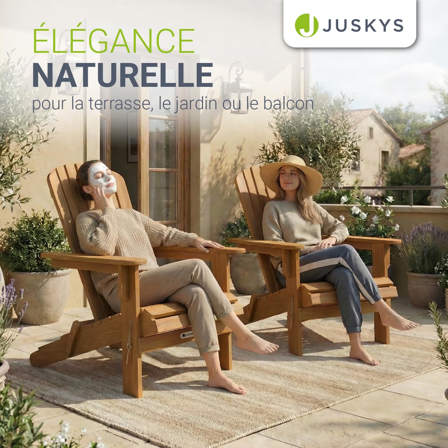 Juskys® Korfu transat Bois Massif Pliable Balcon terrasse résistant intempéries Design Compact 1 pièce