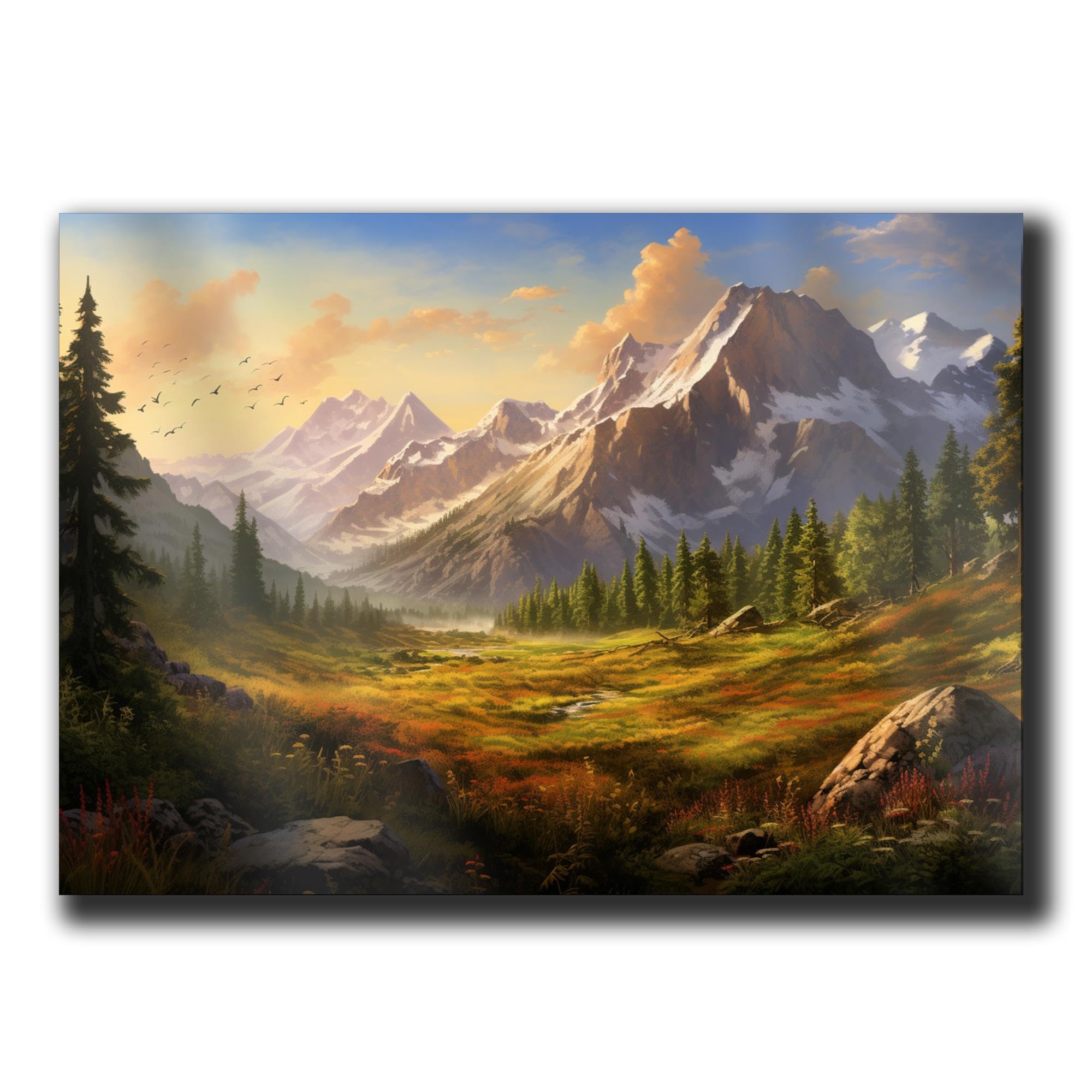 Amazon.com: Poster Print Wall Art, Sunset Over The Mountain