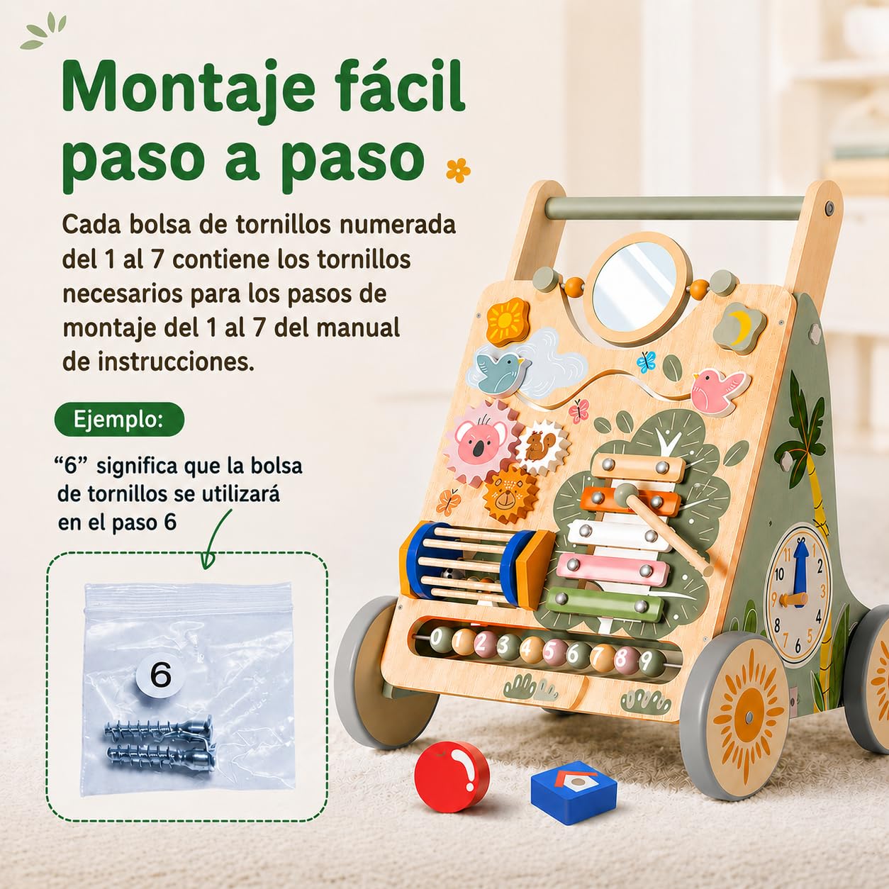 Andador Bebé Madera Montessori, Juguete Primeros Pasos Educativo