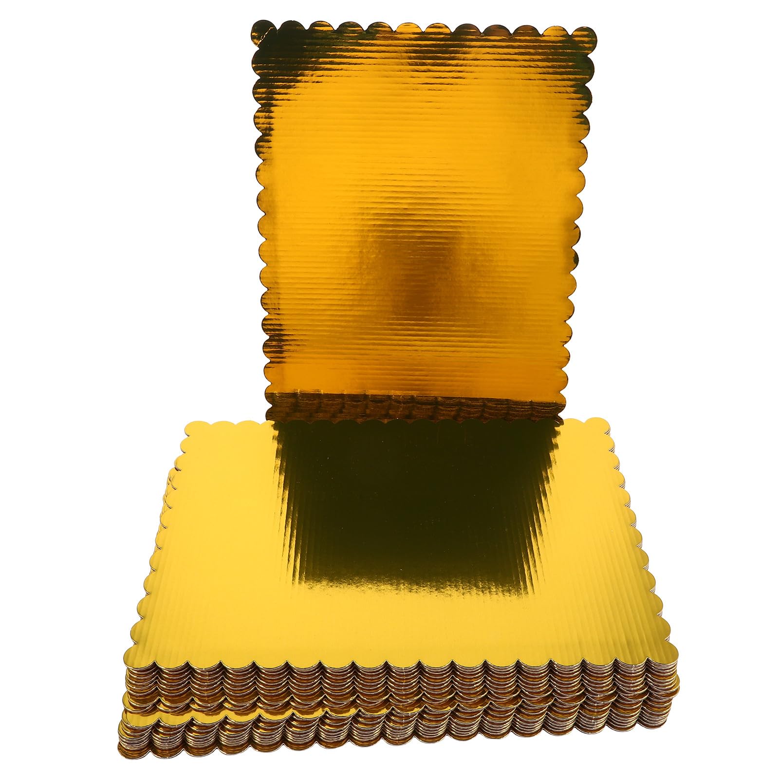 DECHOUS Base para Tartas de Cartón Corrugado Dorado de 2 Mm Borde Ondulado Rectangular, Resistente para Ocasiones Festivas y Bodas, Paquete de 20 Unidades
