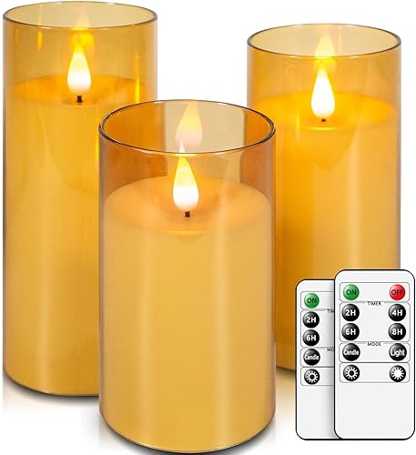 Miniatura 7 de salipt Velas LED sin llama, parpadeantes, funciona con pilas, paquete de 3 (D 3 "x H 5" 6" 7") hechas de plexiglás irrompible y control remoto con