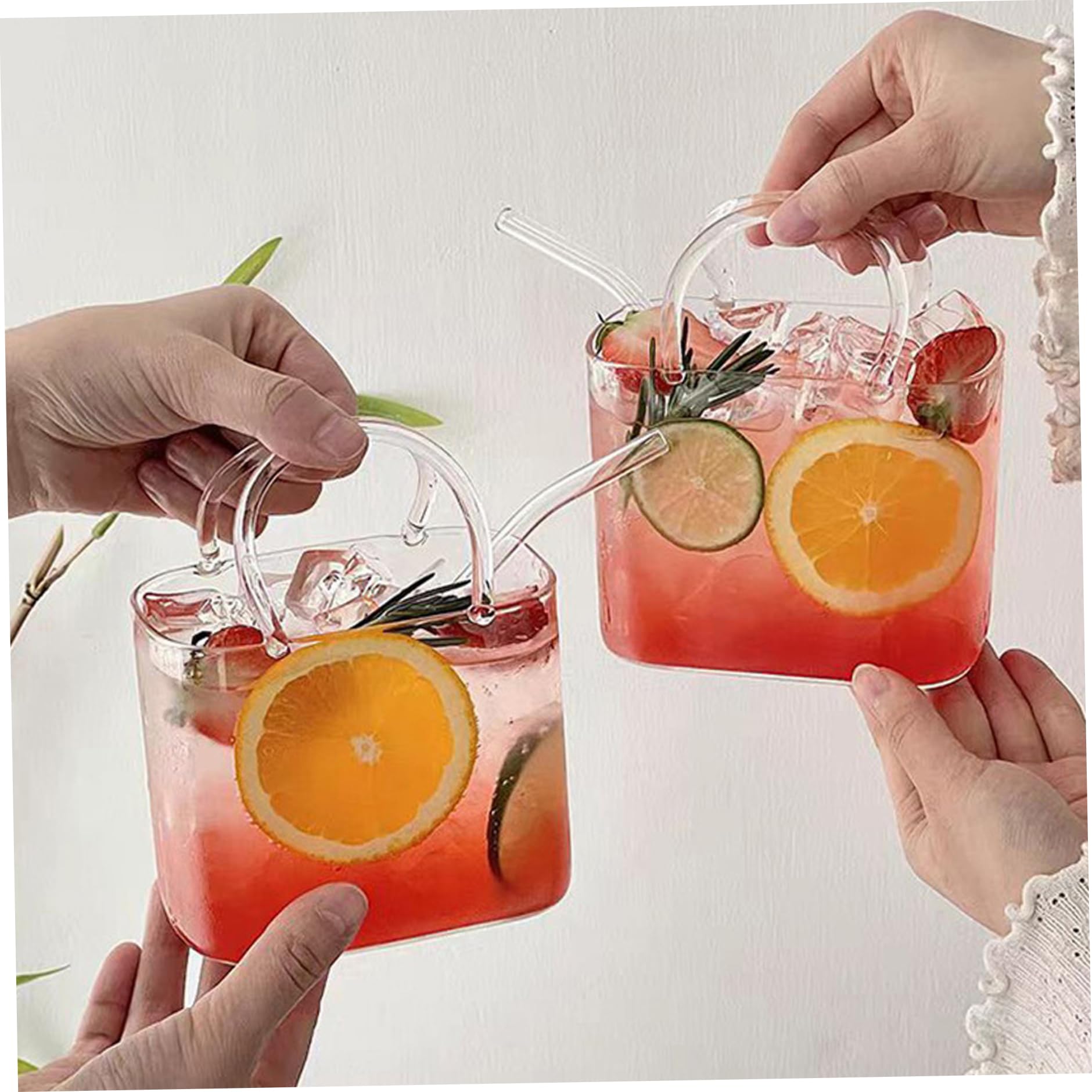 4er-Pack Glas-Vase im Handtaschen-Design für Getränke 770 ml einzigartige Trinkgläser Cocktailbecher im Handtaschen-Design für Saft klares Borosilikatglas