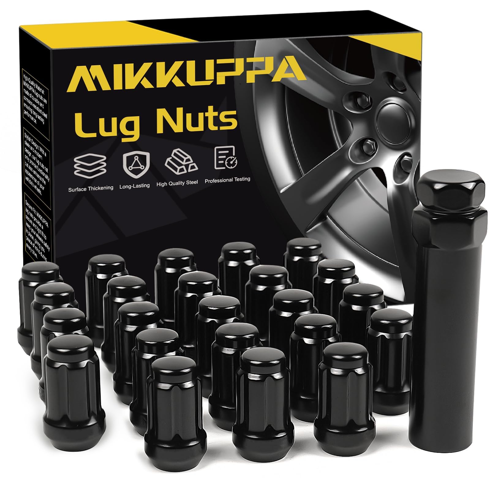 MIKKUPPA 1/2"-20 Lug Nuts, Black 23PCS Closed End Tire Lug Nuts, Socket Key | Replacement for 1987-2018 Jeep Wrangler JK, 2002-2012 Liberty, 1993-2010 Grand Cherokee Aftermarket Wheel