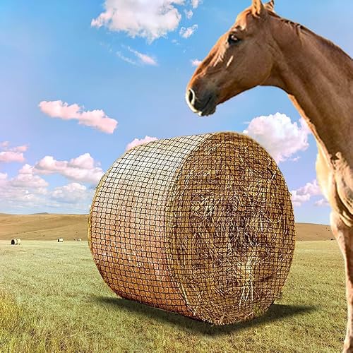 GOROBU 6X6Ft Round Bale Hay Net for Horses,Reduces Hay Waste,Durable Knotless Nylon Slow Feeder, Ideal for Outdoor Use, Holes Fits Round Bales