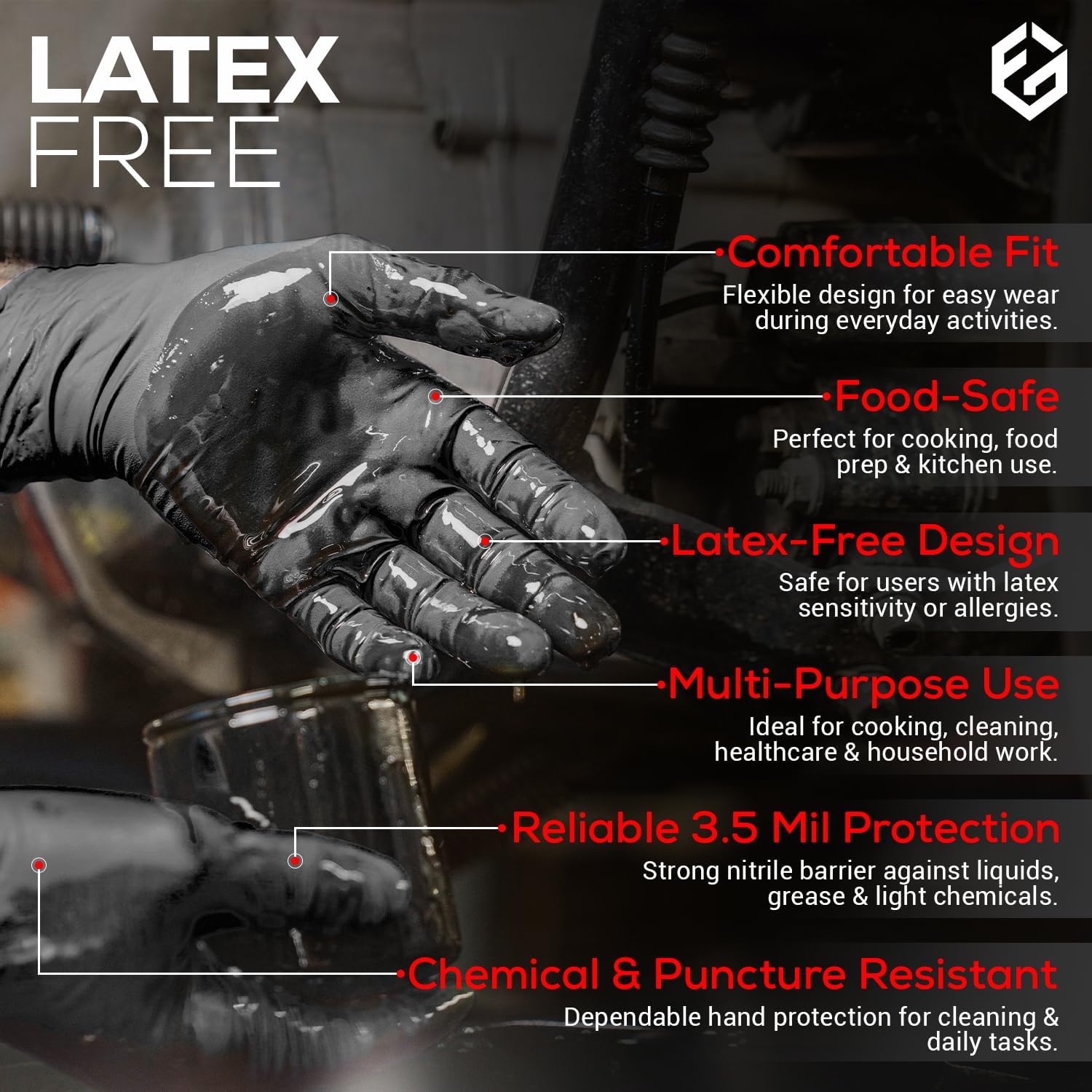 First Glove 3.5 Mil Black Nitrile Disposable Gloves - 1000 Count 2X-Large - Food Safe Cleaning Gloves for Cooking, Food Prep & Household - Latex Free, Powder Free, Textured Grip