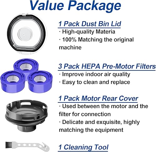 Miniatura 7 de ilovelife Tapa de depósito de polvo y 3 piezas de repuesto de filtro y cubierta trasera del motor compatible con aspiradoras inalámbricas Dyson V7