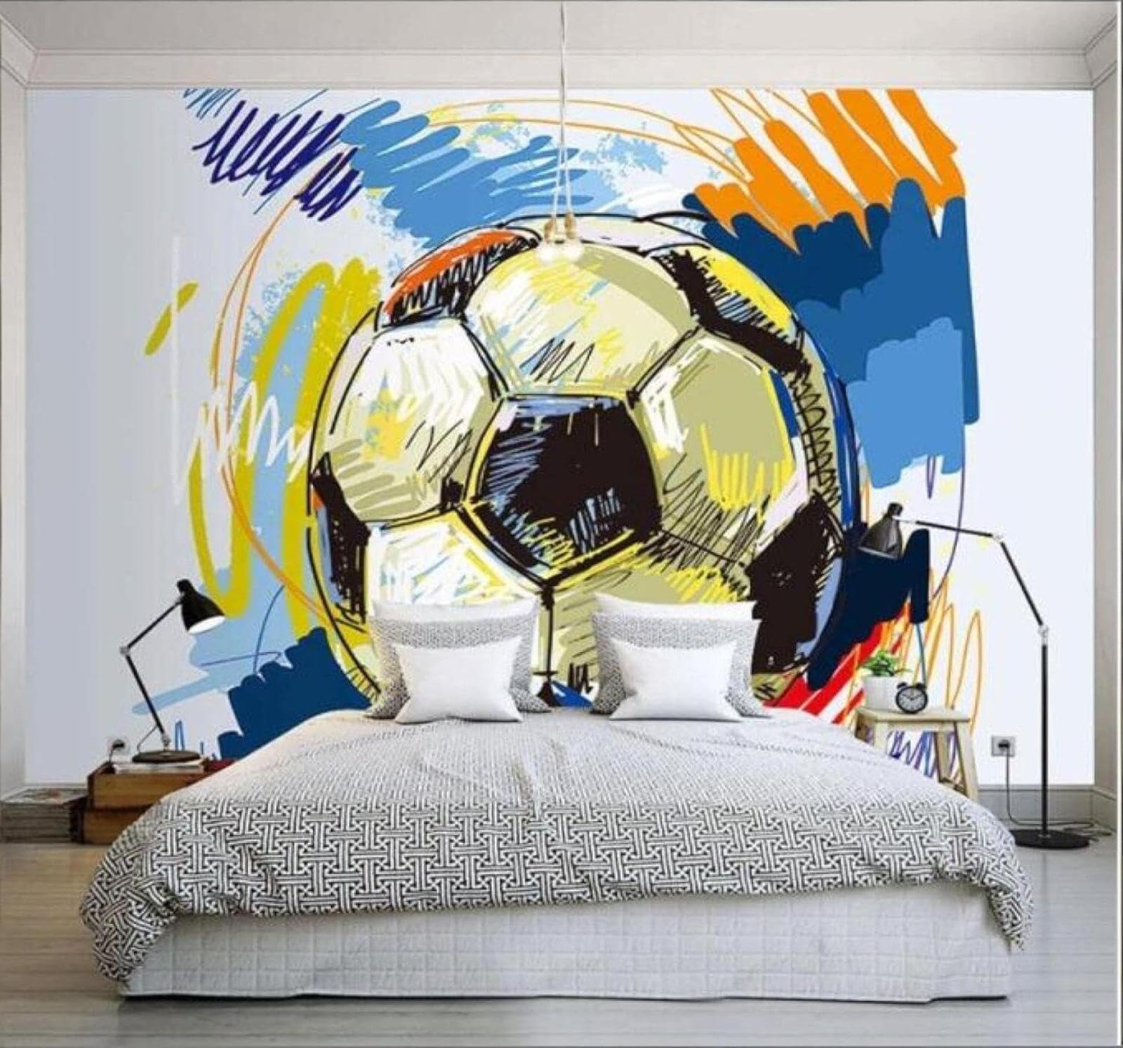 Xlming 200Cm×140Cm(B×H) Hand Drawn Graffiti Cartoon Football Art 3D Wallpaper Luxury Home Dining Decor Paste Sofa Living Room The Wall For Bedroom Mural-200Cm×140Cm