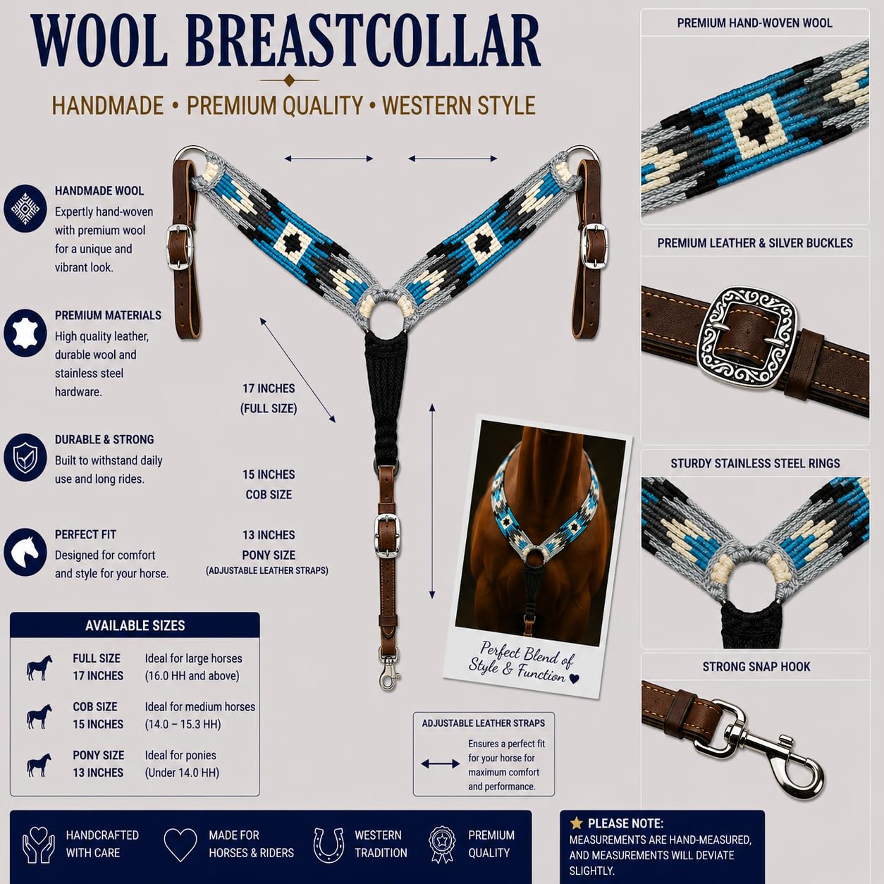 Cheval's International Collares de pecho de lana de mohair, equipo de equitación de alta calidad y elegantes accesorios de cuello (Multi3_Pony)