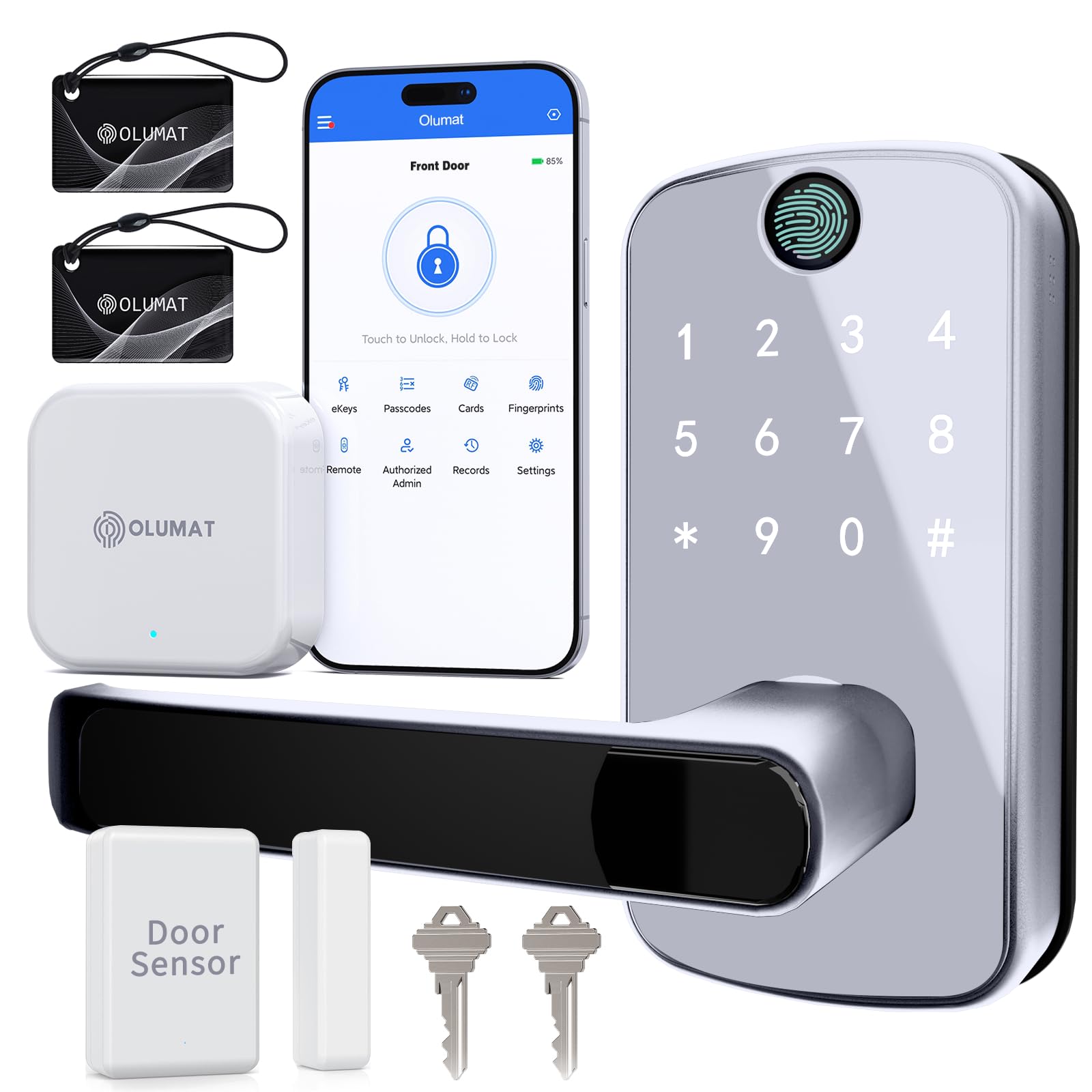 Keyless Entry Door Lock with Gateway and Door Sensor: Smart Door Lock with Fingerprint - Keypad Lock with App Control - Digital Door Lock for Front Door - Smart Lock for Garage, Home, Office, Rental