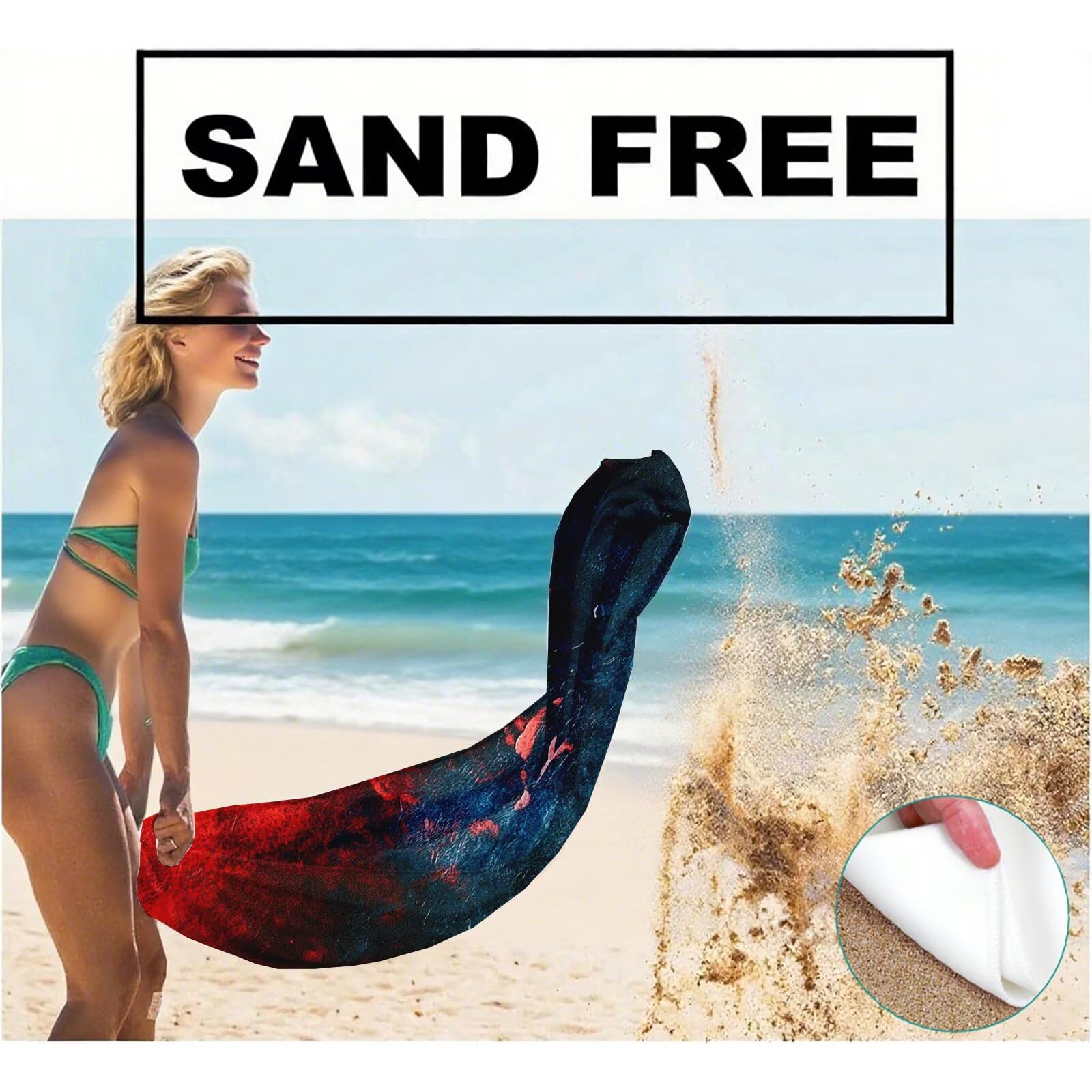 Serviette de Plage XXL 100x200 cm,Bleu Serviette Plage Microfibre avec Séchage Rapide, Anti-Sable, Absorbante Fonction Design pour Vacances Piscine Pique-Nique Voyages Yoga, Cadeau Femme Q-679