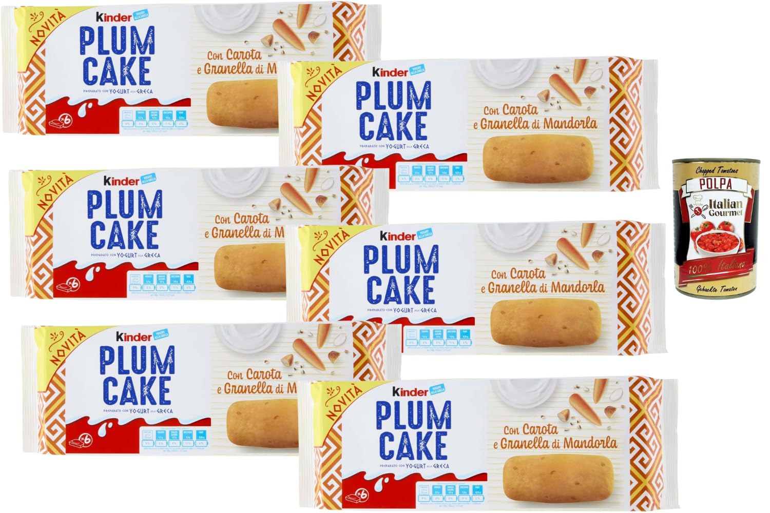 Italian Gourmet Lot de 6 Kinder Plum Cake Carotte & Éclats d’Amande (Préparé avec Yaourt à la Grecque) – Gâteaux Moelleux Individuels pour Petit-Déjeuner & Goûter, Snack Sucré + Italian Gourmet Polpa