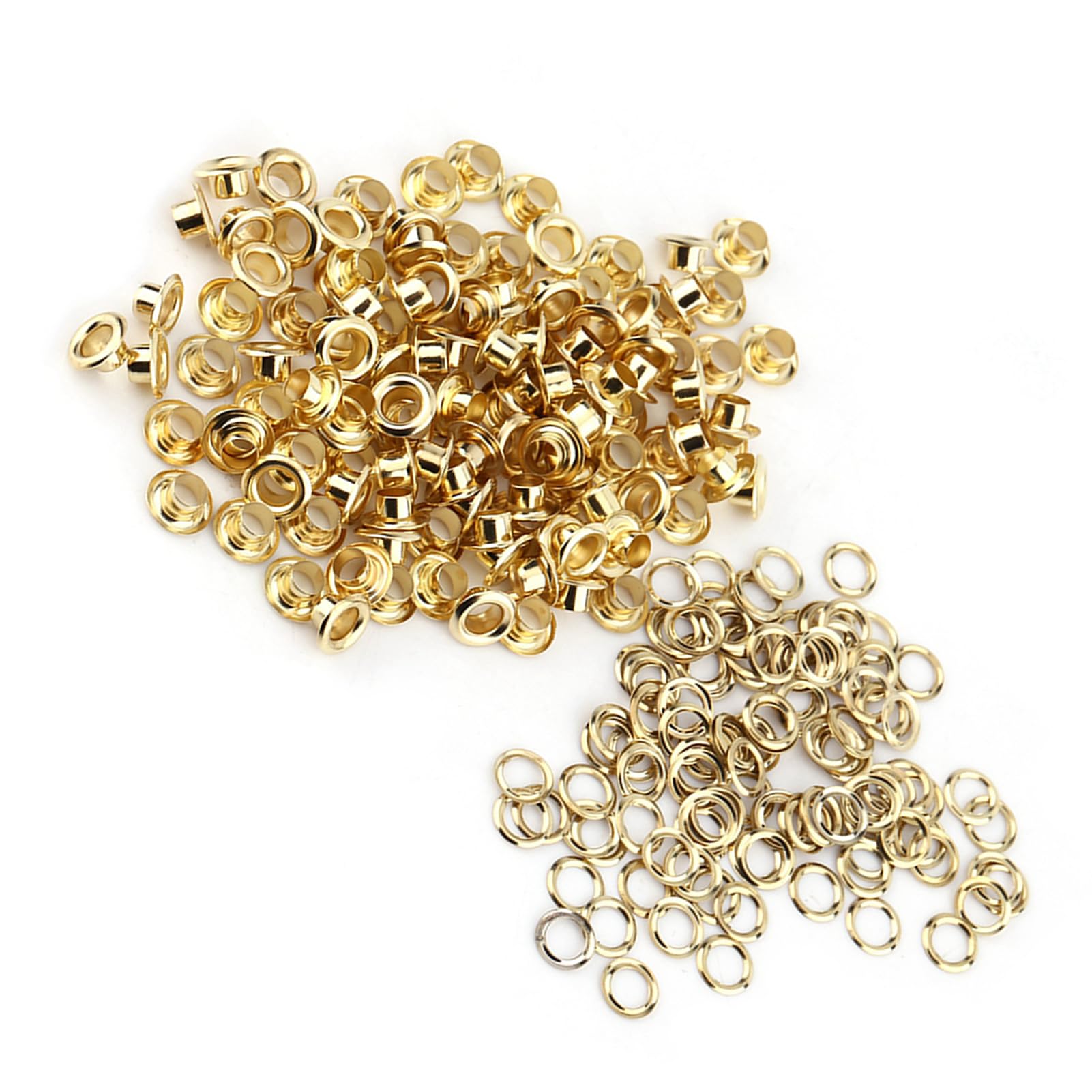 Denash 100pcs 5mm Metal Eyelets Rivets Grommets with Washers, 1/4 Inch Metal Grommets Eyelets Grommet Tool Kits for Clothes, Shoes DIY Project, Leather Craft Card Decoration (Gold)