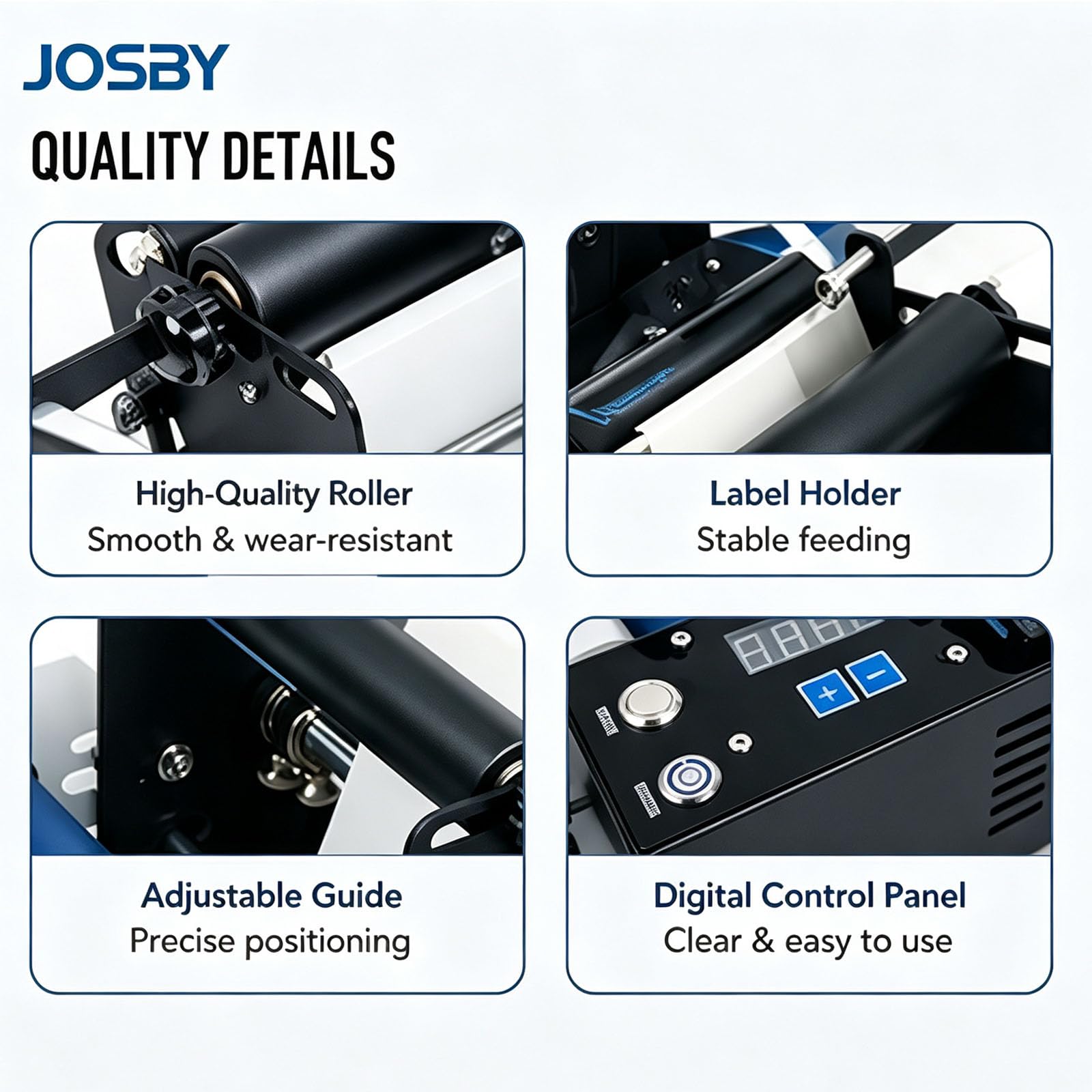 JOSBY Etichettatrice Semiautomatica per Bottiglie Rotonde, con Controllo Digitale, A Pulsante, Ideale per Piccole Fabbriche di Cosmetici, Bevande E Prodotti Farmaceutici