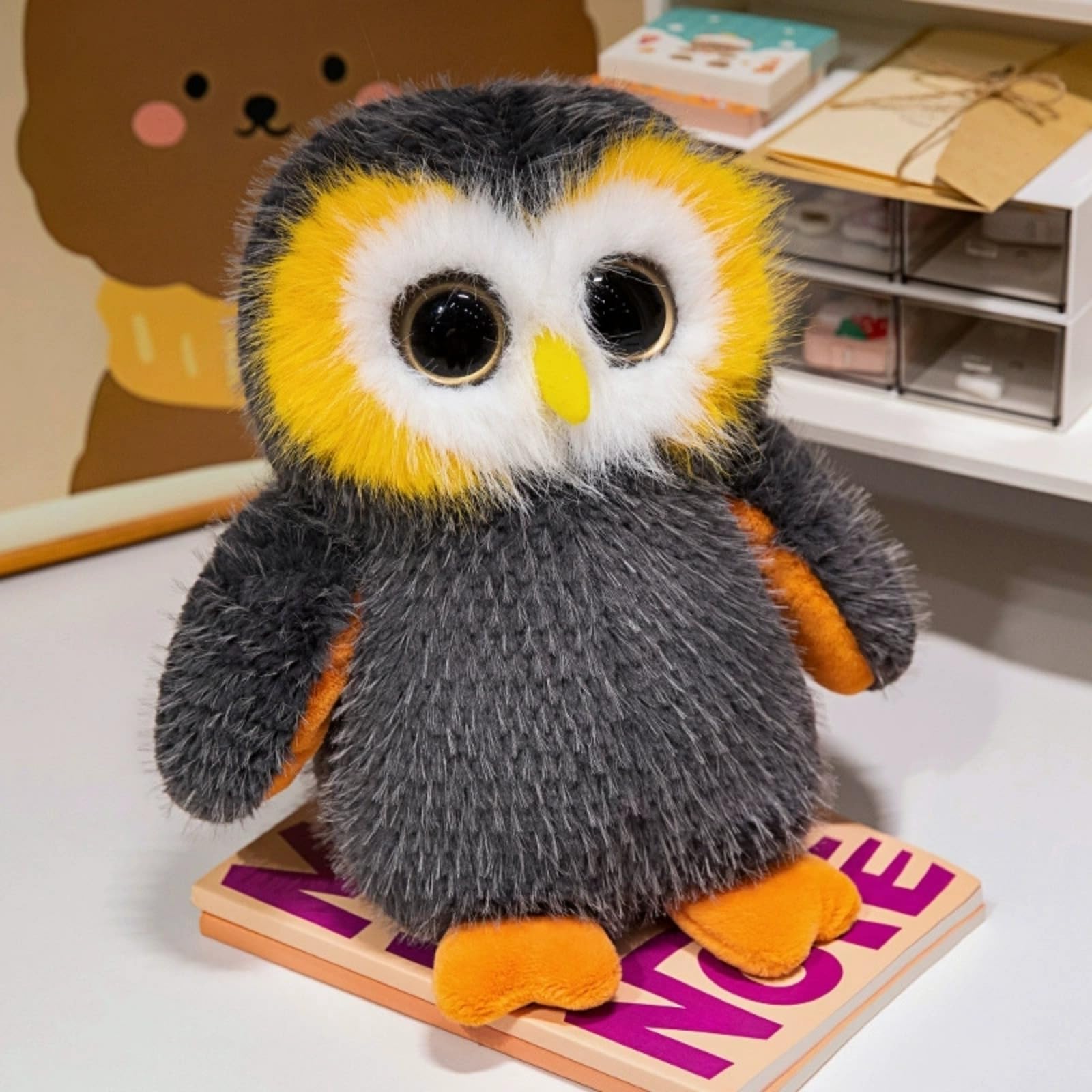 TROYSINC Plush Owl Cuddly Toy, Soft Owl Cushion Stuffed Toy, Cute Plush Toy for Children Girls, Doll Gift (20 cm, Grey)
