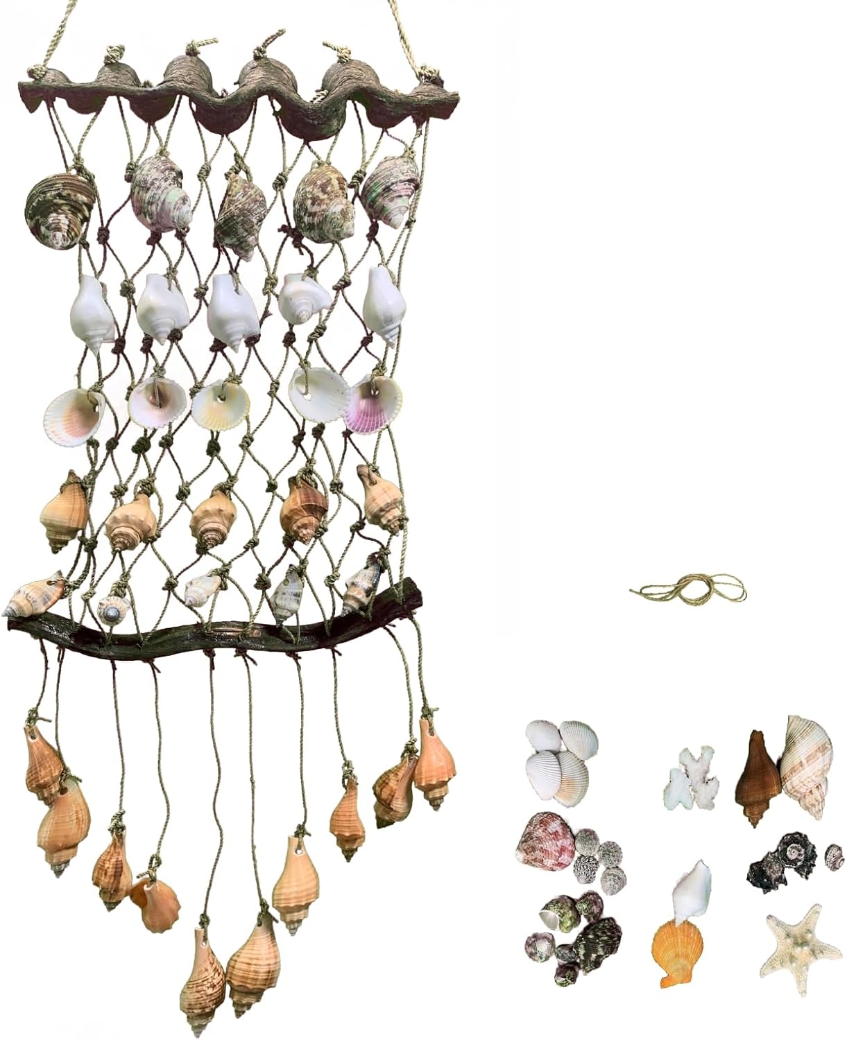 Natural Vines Wall Nets Wind Chimes 24 * 10 Inches and Aquarium Seashells for DIY Decor