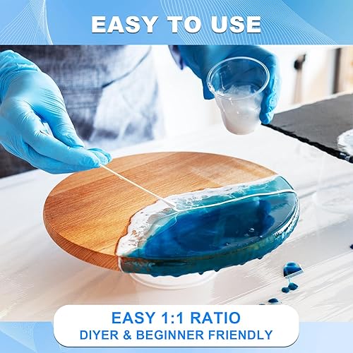Miniatura 7 de Kit de resina epoxi transparente de 1 galón (resina de 0.5 galones + endurecedor de 0.5 galones), sin burbujas y sin amarillamiento, kit de resina y