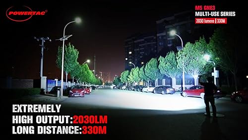 Vista 3 de PowerTac M5-G3 - Linterna táctica recargable de 2030 lúmenes, alcance de 330 m con carga magnética e interruptor dual, linterna LED para emergencias