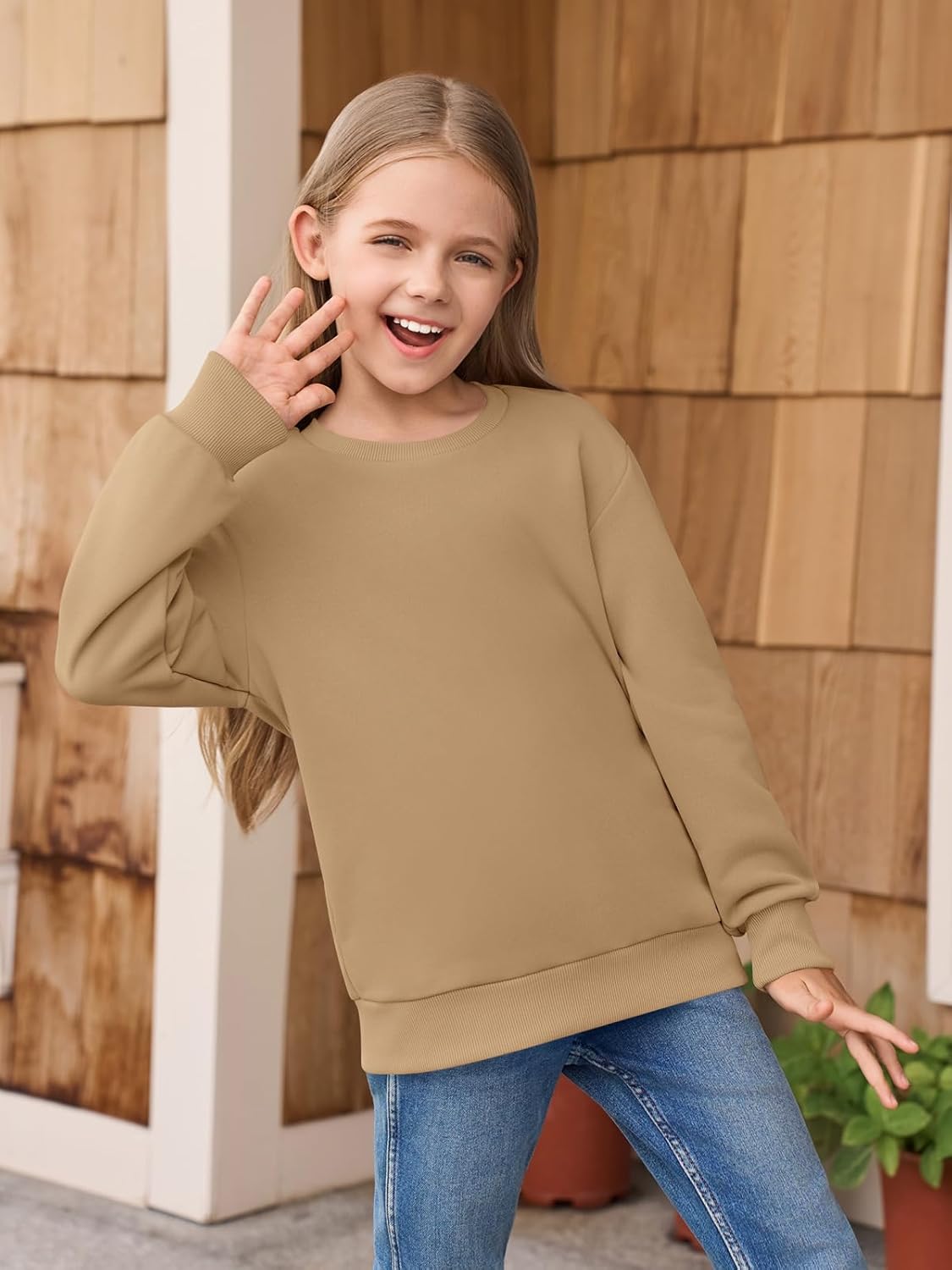 Haloumoning Girls Long Sleeve Sweatshirts Kids Casual Crewneck Loose Fit Pullover with Pockets 5-14 Years - Image 3