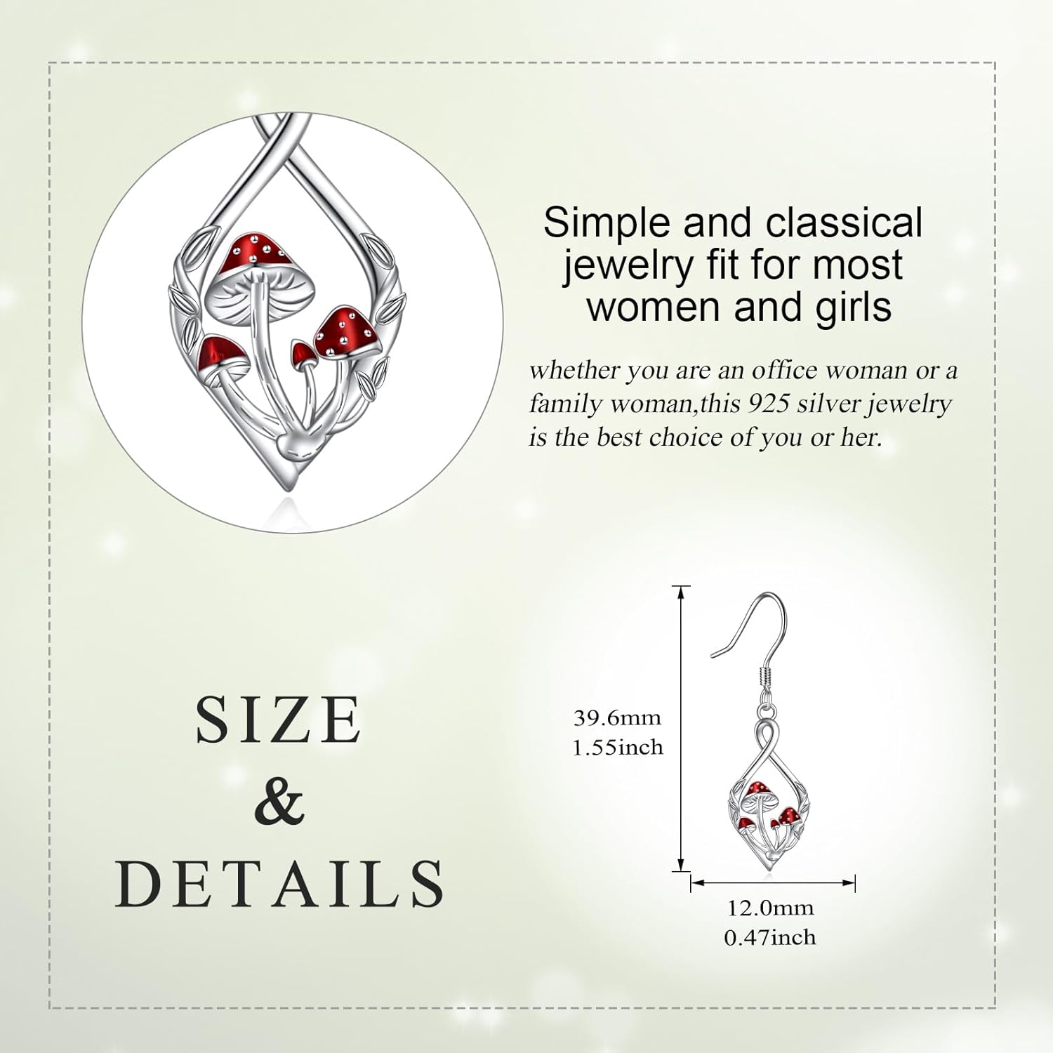 Mushroom Drop Earrings for Women 925 Sterling Silver Infinity Dangle Earrings for Girls Mushroom Jewelry Gift - Image 3