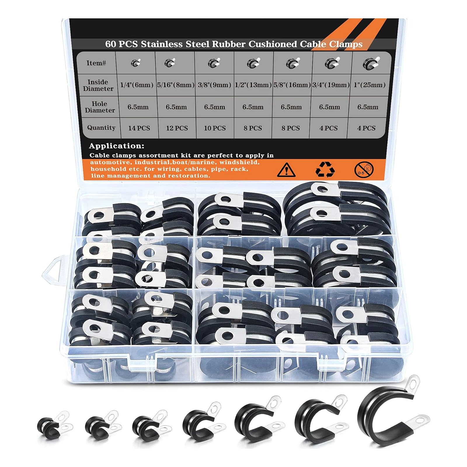 Msioytog Multicolor Multipurpose 60Pcs Stainless Steel And Rubber Cable Clamps In Multiple Size For Tube And Wire Fixation With Screws Industrial Cable Fasteners