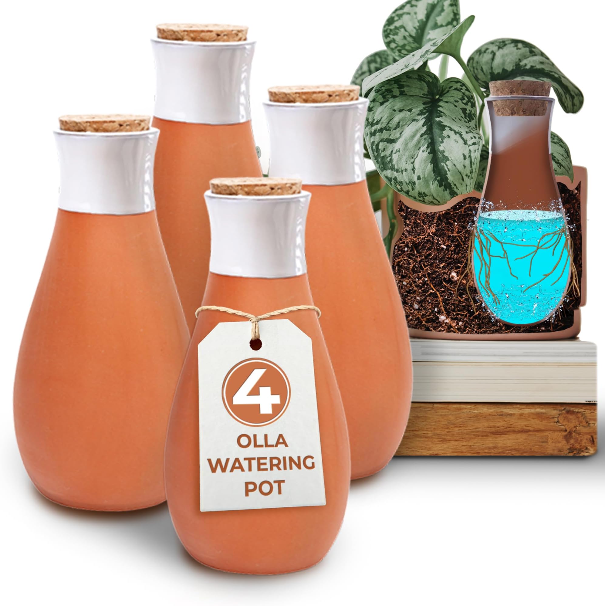 Plant Self Watering Globes - Terracotta Watering Spikes - Slow Release Olla Watering Pots - Drip Irrigiation Olla System