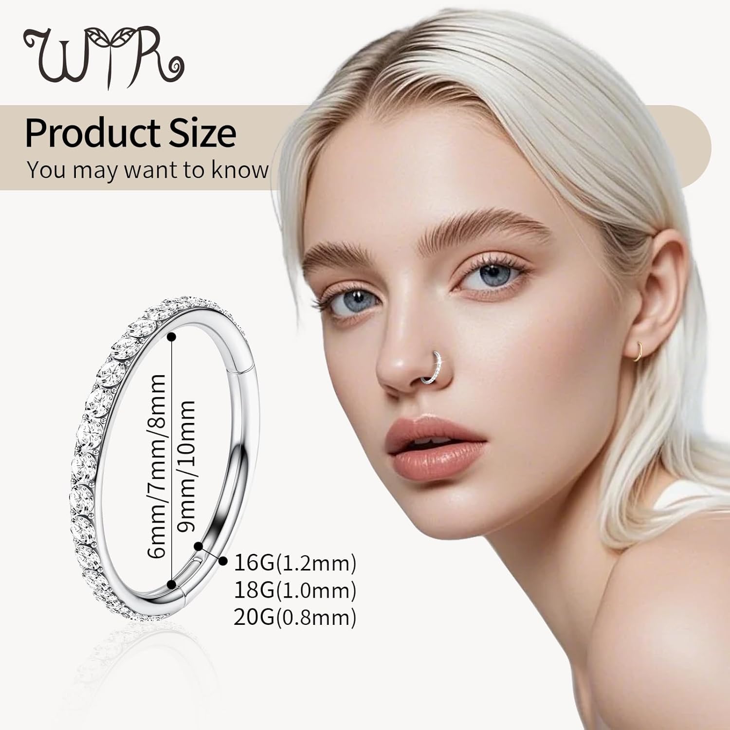 WYR G23 Titanium Nose Rings Hoops: 2Pcs Seamless Nose Septum Hoop Hypoallergenic Cartilage Helix Daith Conch Piercing Jewelry Gold Silver Black 6mm-10mm - Image 5