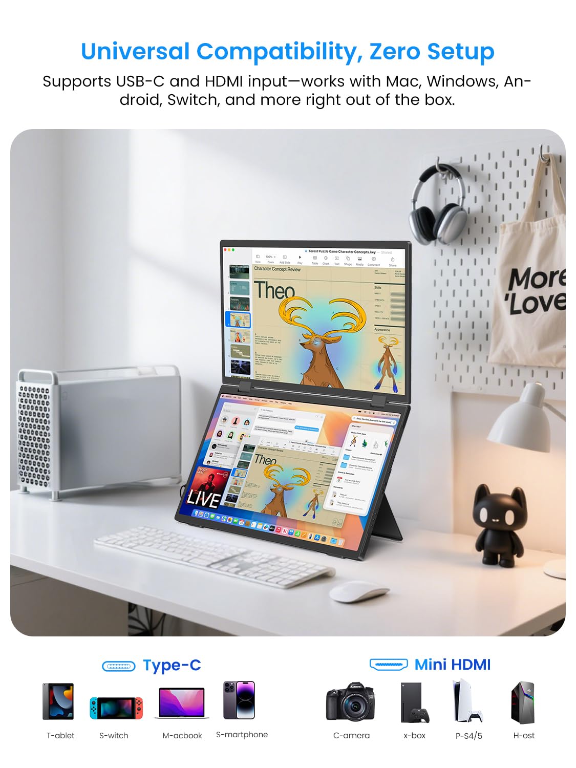 UPERFECT Delta 15,6" Podwójny Przenośny Monitor do Laptopa 1080P HDR 360° Składany Potrójny Monitor z Podstawką do Laptopa, Komputera, Telefonu, Konsoli do Gier (Nie Wymaga Sterowników)
