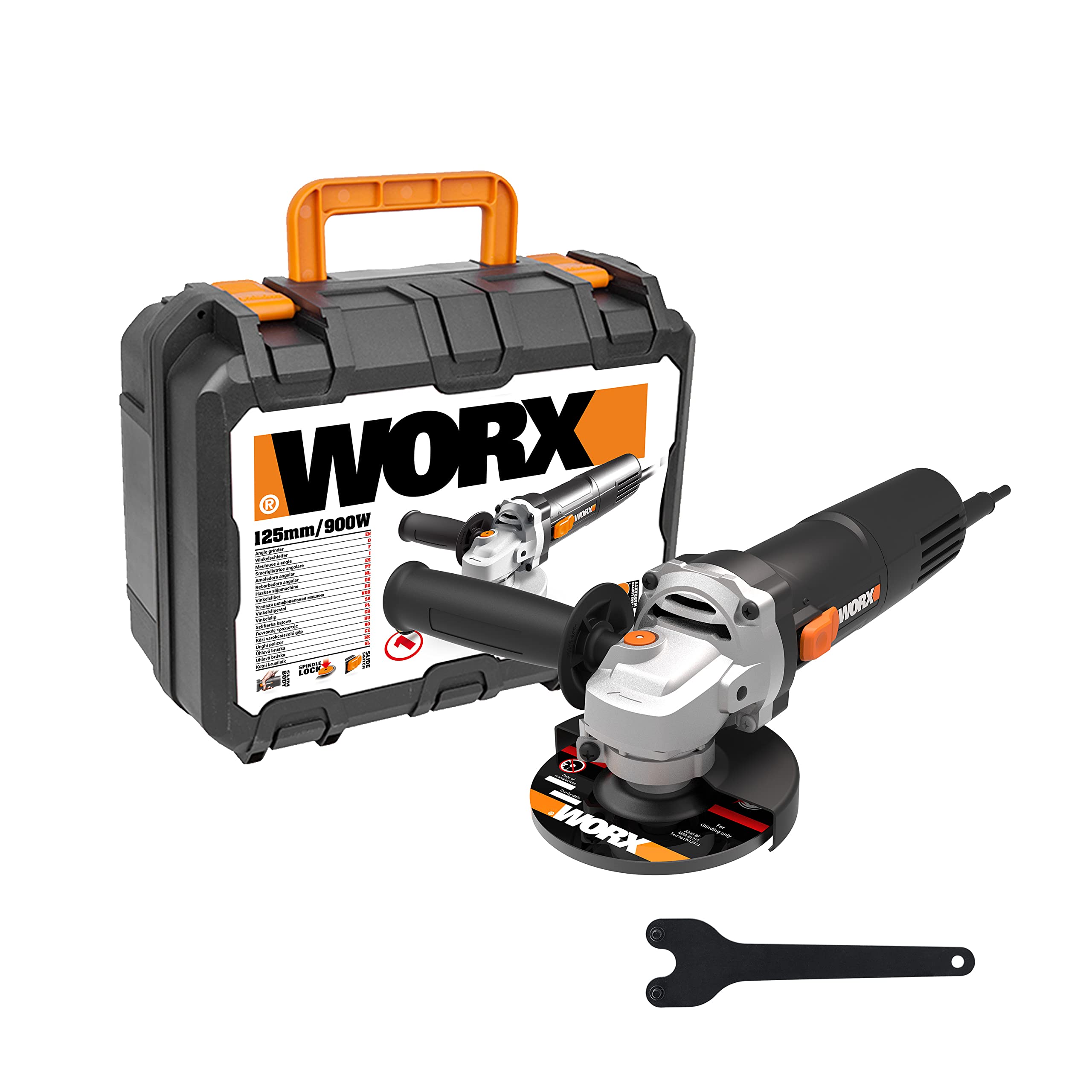 WORX WX718 Winkelschleifer 900W, Scheibendurchmesser 125mm | Leerlaufdrehzahl 12000/m, mit verstellbarem Griff & vibrationsfreiem Zusatzhandgriff zum Schleifen & Schneiden
