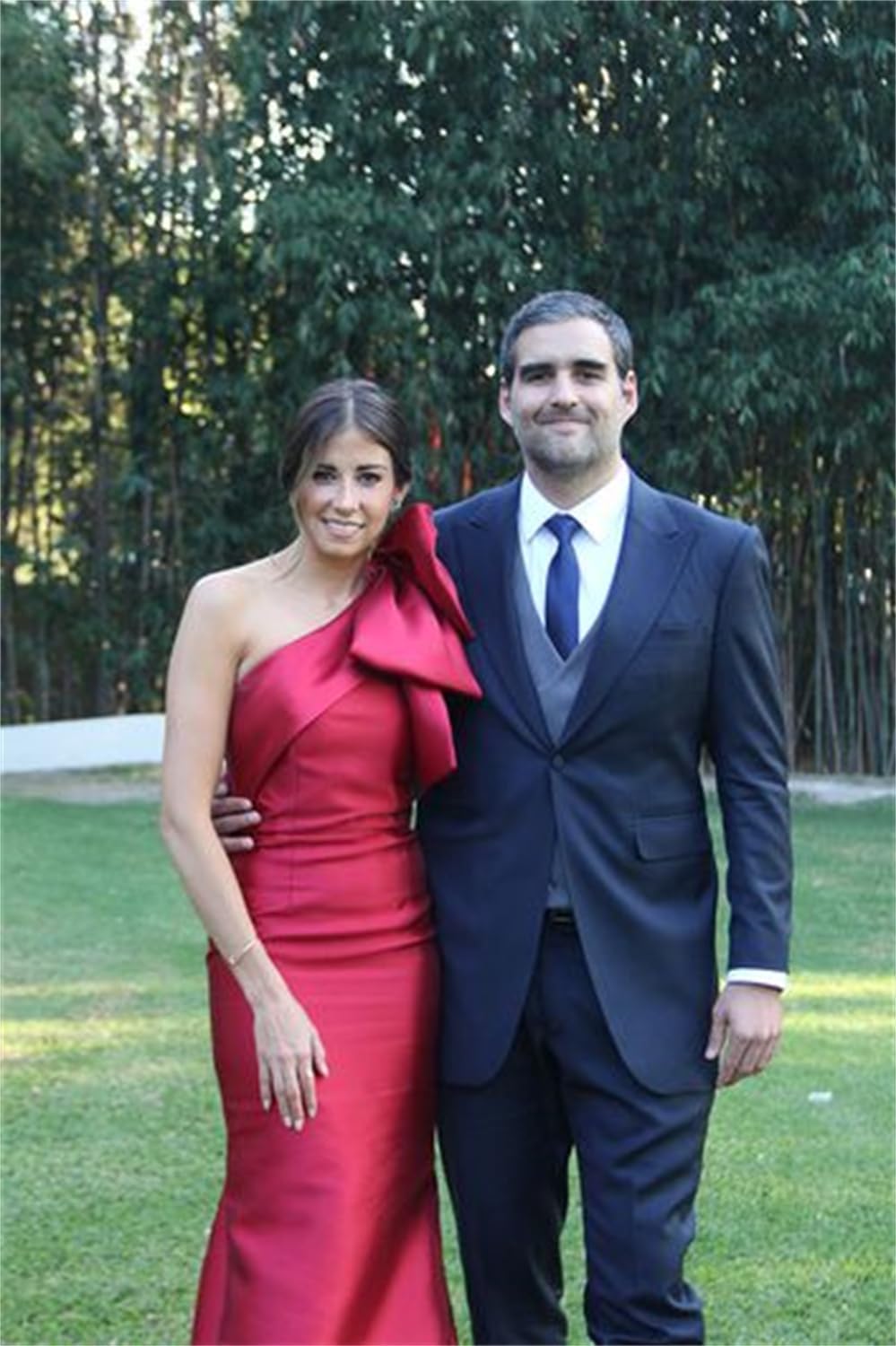 Fashionbride One Shoulder Satin Bridesmaid Dresses with Bow Mermaid Prom Dress Long Split Formal Evening Dress AP08