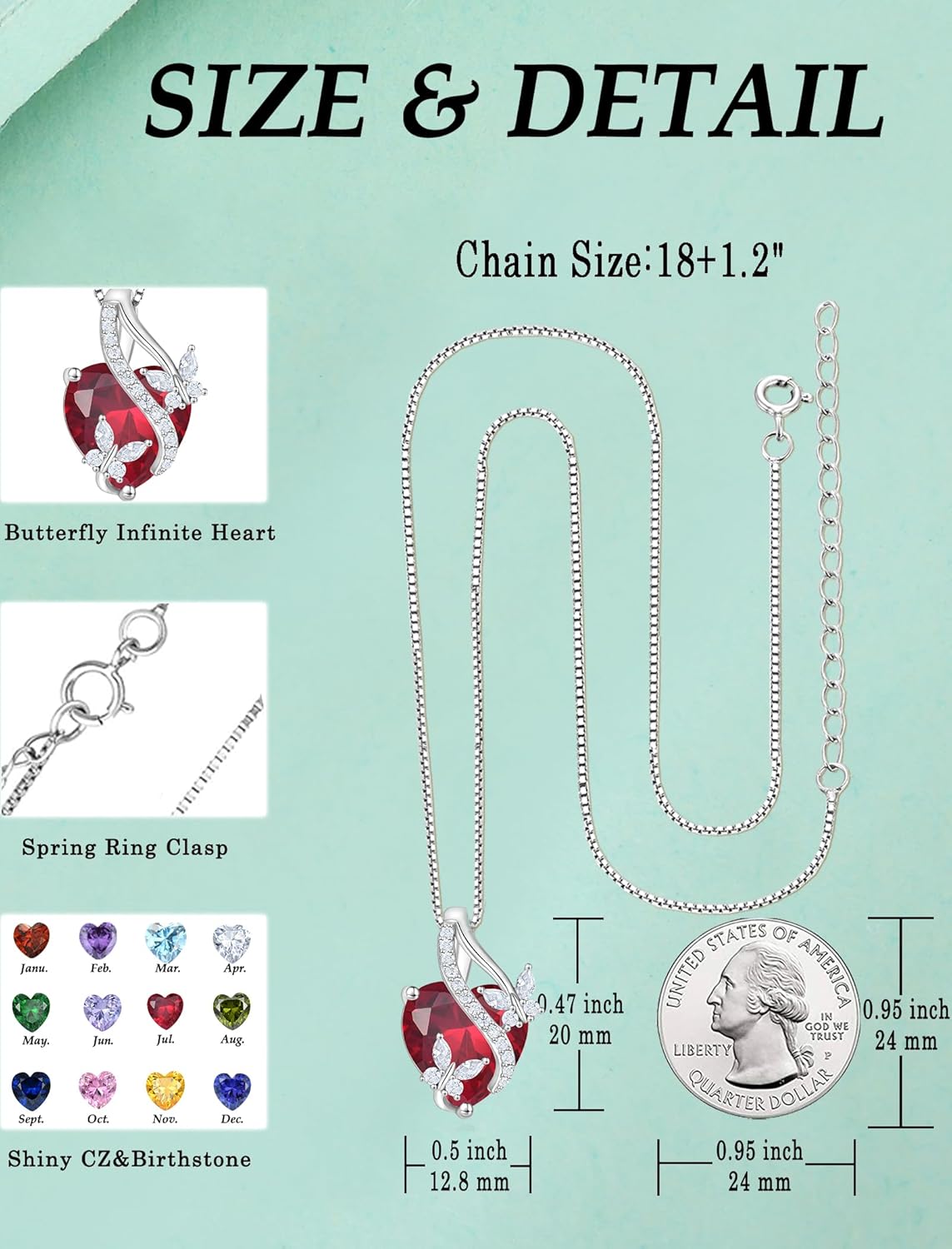 Butterfly Necklaces for Women Sterling Silver Infinity Heart Pendant Birthstone Jewelry Gift with 14k Yellow Gold/Rose Gold Plated - Image 6