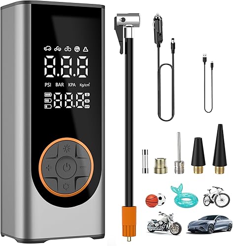 Inflador de neumáticos, compresor de aire portátil, bomba de aire de 150 PSI para neumáticos de automóvil con medidor de presión de neumáticos,