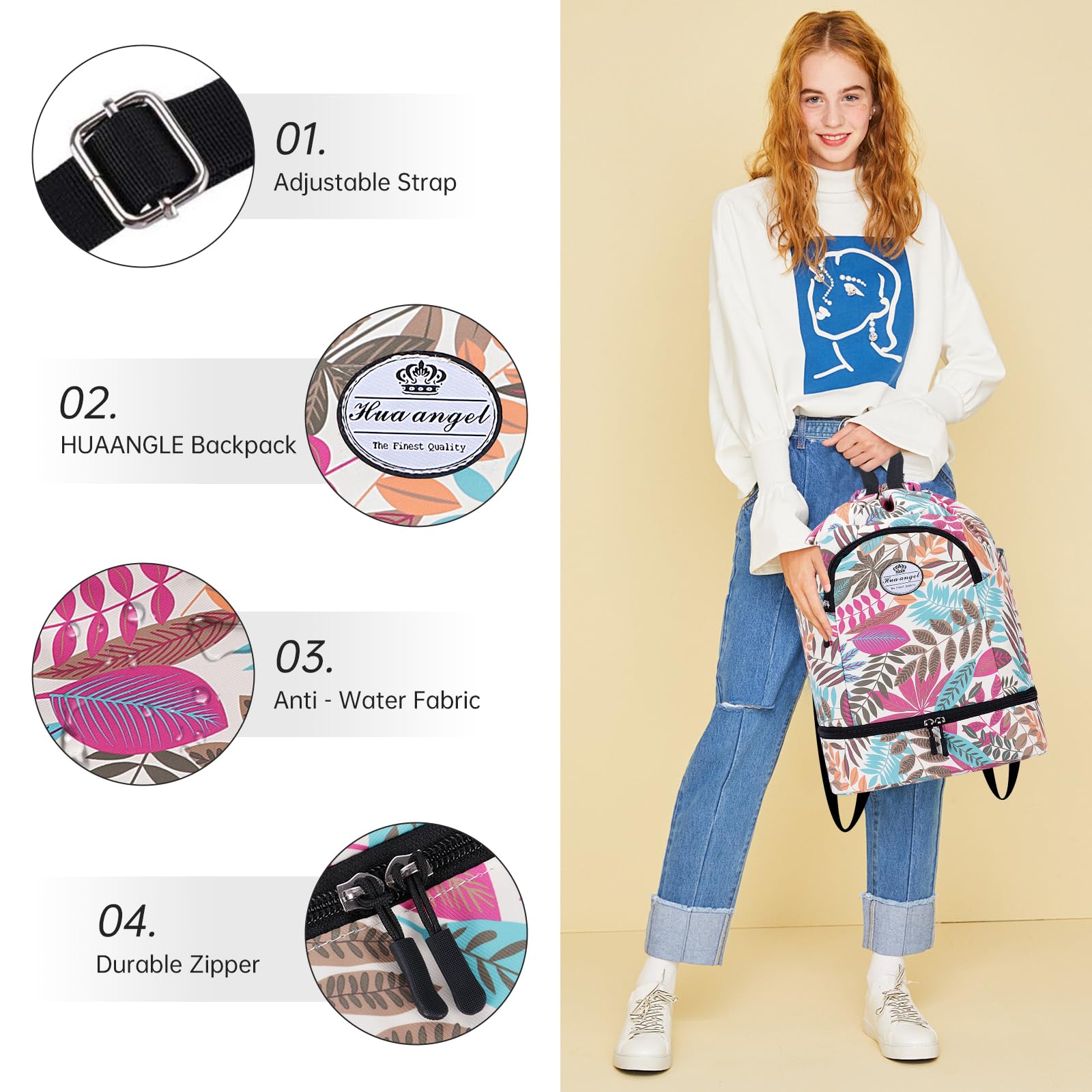 HUA ANGEL Mochila De Deportiva Con CordóN Ligera Gymsack Bolso De Cuerdas Con Muchos Bolsillos Mochila Mujer Hombre De Viaje Para Playa Piscina Baloncesto Futbol Balonmano — view 5