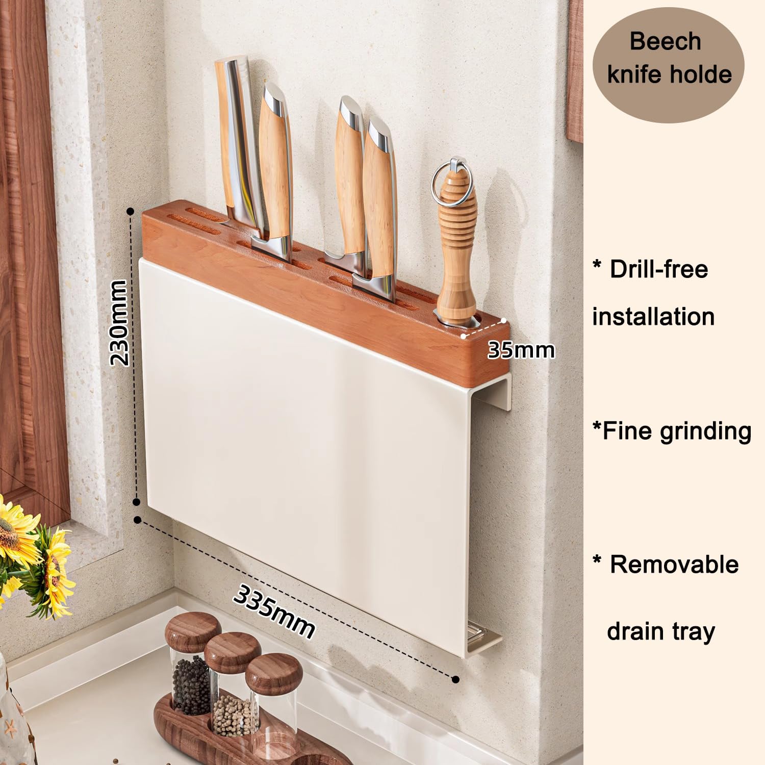 Dxcaicc Knife Block for Wall, Kitchen Knife Holder,Stainless Steel Universal Knife Block without Knives for Countertop, Load 2.5KG,A,17.5 Inch