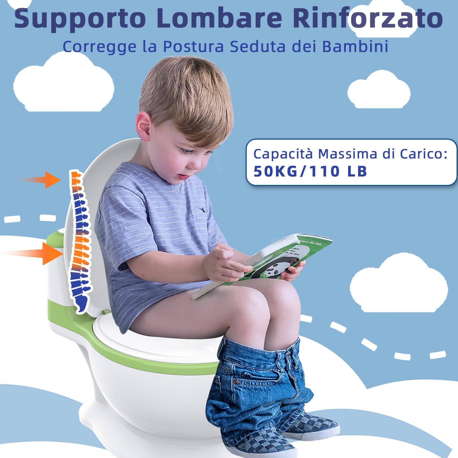 Vasetto per Bambini WC,Vasino Bambini, ragazzi e ragazze, Vasino da Viaggio per Bambini, Antiscivolo, Rimovibile, per Baby da 1 a 3 Anni,Verde