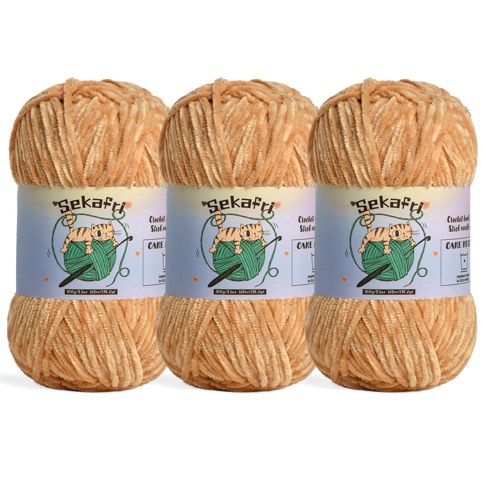 Fuzzy Chenille Yarn for Crocheting Amigurumi Crochet Yarn 3 Khaki