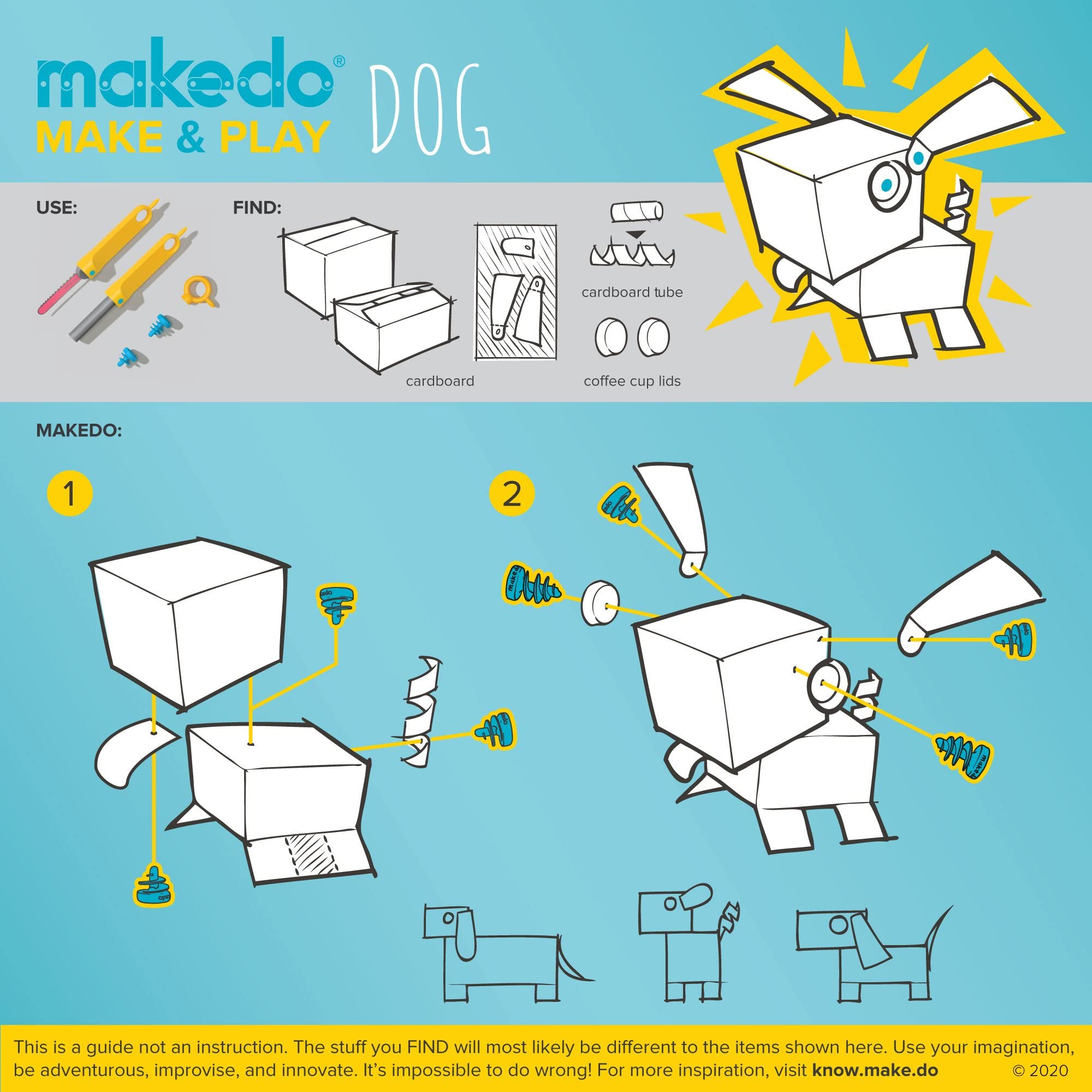 Makedo Explore | Jeu de Construction en Carton pour Enfants, 50 pièces | Cabanes, déguisements : tout construire avec du carton de récup | Outils sûrs et réutilisables, sans écran | STEM, dès 5 ans