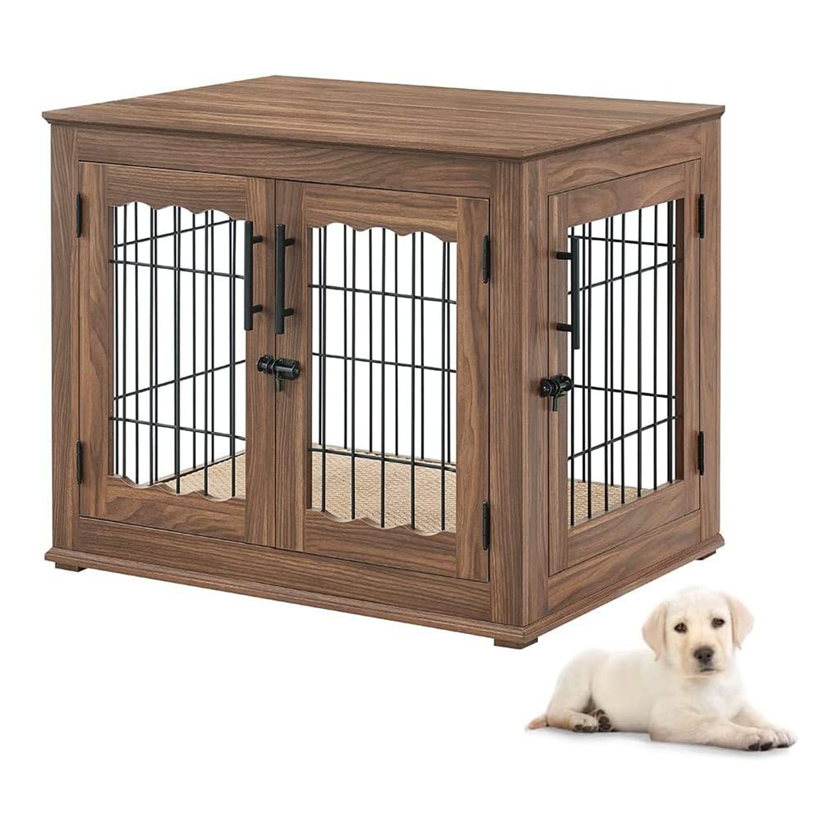 Hundekäfig-Endtisch für kleine, mittelgroße und große Hunde, Indoor-Haustierhütte mit zwei Türen und Drahtgeflecht, funktionale Möbel für Zuhause, 59,7 x 45,7 x 52,1 cm