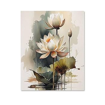 Amazon.co.jp: 絵画 水蓮の花の水彩画インテリア 絵画 リアルな