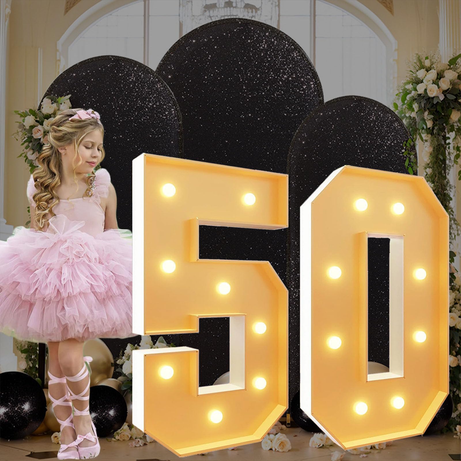Lichterkette mit 50 Mosaikzahlen für Luftballons, riesiges vorgeschnittenes Set aus Schaumstoff, 100 cm, für Dekoration von Partys, Geburtstagen, Hochzeiten und anderen Veranstaltungen.