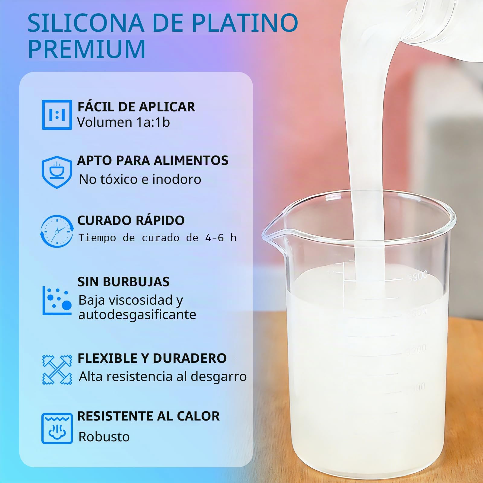 Silicona para moldes 20A, 1L Goma de Silicona Líquida Transparente, Curación Rápida, No Tóxico, Ideal para Fundir Resinas, Moldear, Cera, Yeso