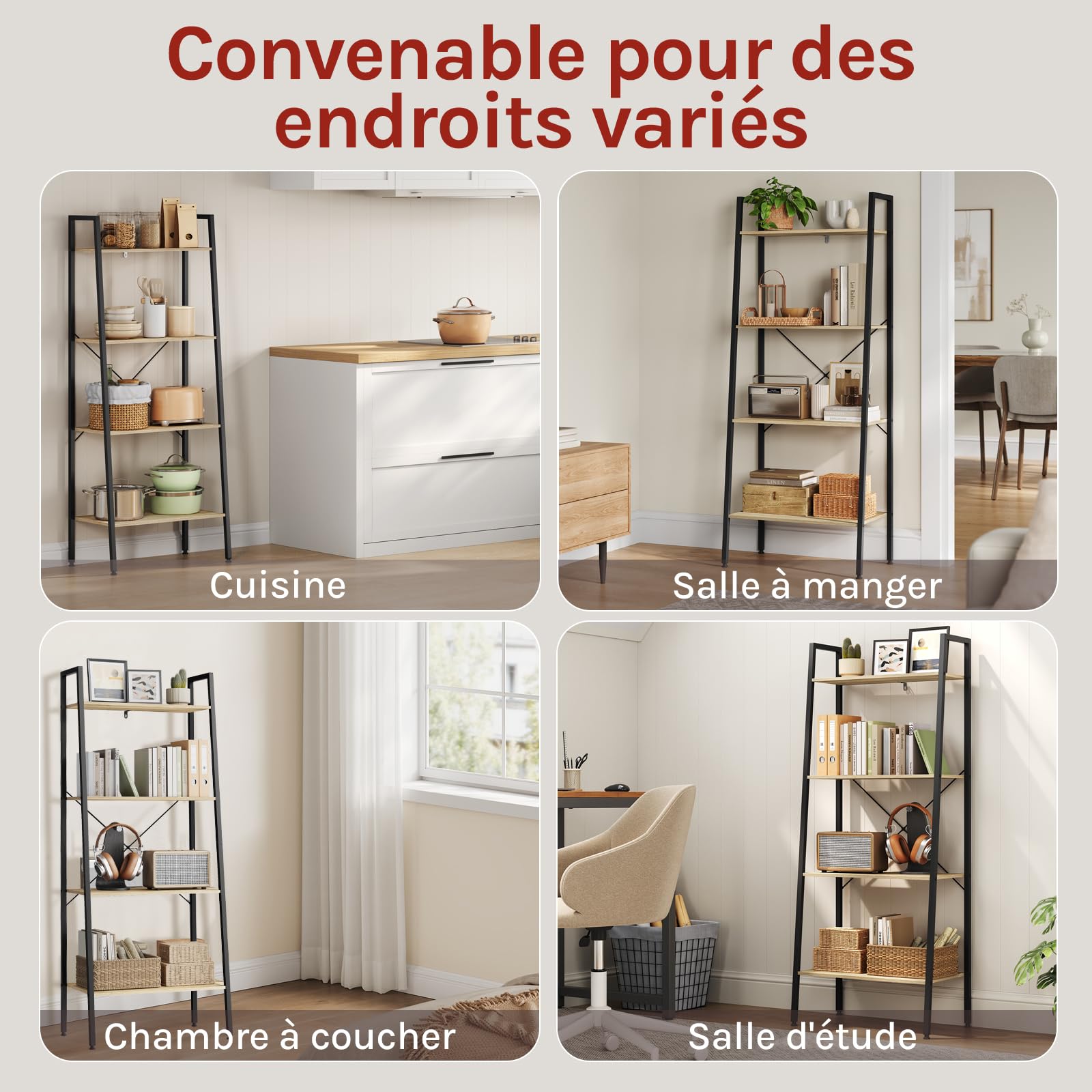 WOLTU Étagère de Rangement à 4 Niveaux, 35x60x148cm, Étagère pour Plantes et Fleurs, Noir+Chêne Clair, RGB9283hei-a