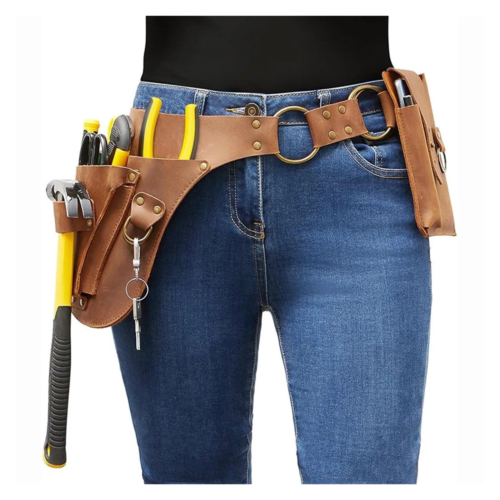 Secateur Holster Borsa da cintura regolabile for attrezzi giardiniere in pelle PU, borsa trasporto multitasche for fiorista, for fondina giardino e falegname
