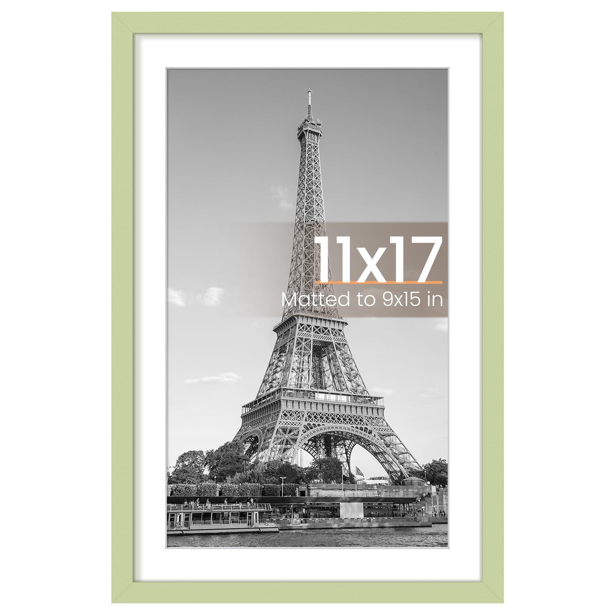 upsimples 11x17 Picture Frame, Display Pictures 9x15 with Mat or 11 x 17 Without, Wall Hanging Poster Frames, Green, 1 Pack | 11 x 17 Frame, 9x15 Frame with Mat for Gallery Wall, Family, Baby, Dog, Dorm, Christmas