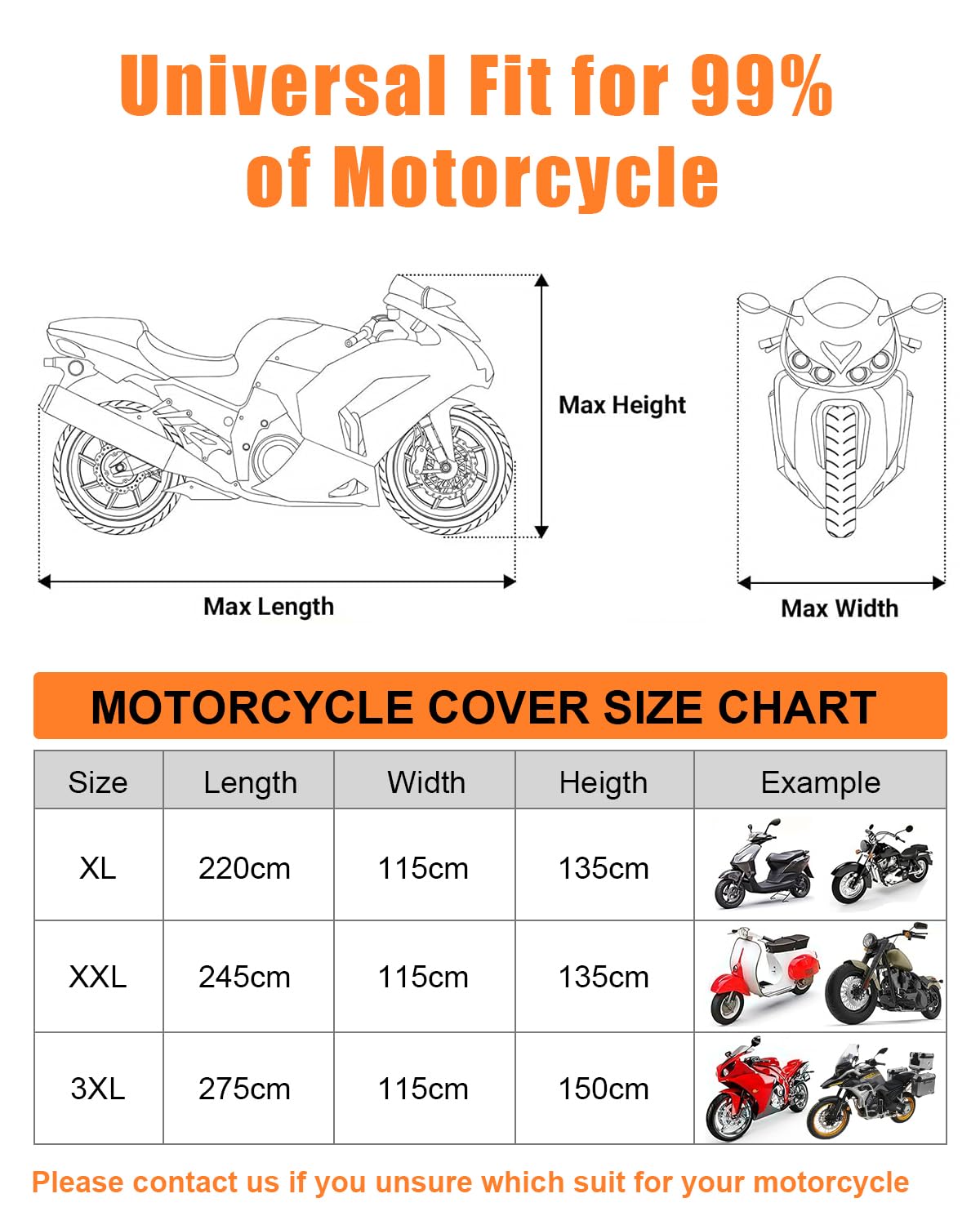 Całkowicie zamknięta plandeka na motocykl, outdoorowa, wodoszczelna, wysokiej jakości plandeka na motocykl z odblaskowymi paskami, do skuterów, skuterów, skuterów, 245 x 115 x 135 cm