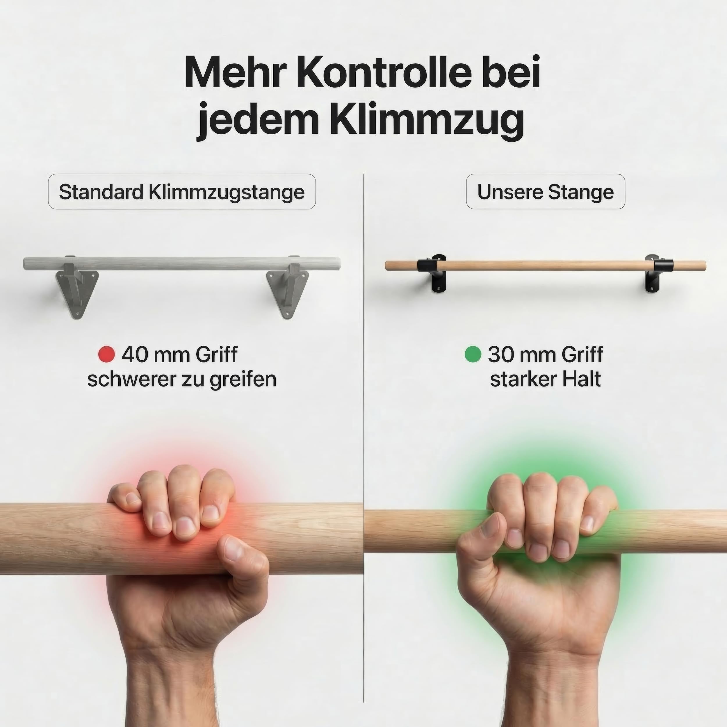 Klimmzugstange Wand - Platzsparende Pull Up Bar aus Holz zur festen Wandmontage - stilvolles Design und hohe Bewegungsfreiheit - Calisthenics Equipment für Zuhause - inkl. Dübel und Schrauben