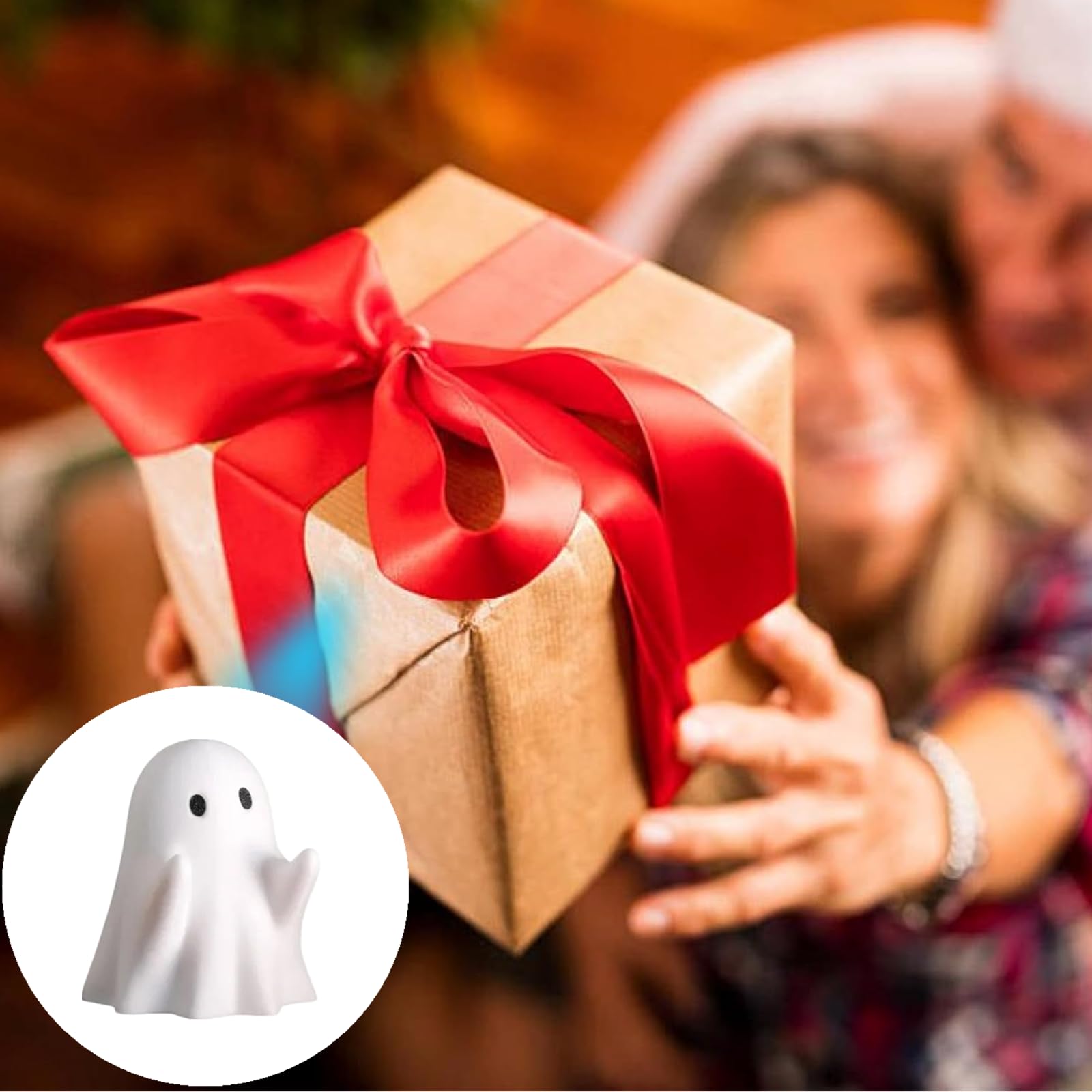 Majhoxka 1 Pcs Funny Ghost Pen Holder Cute Pen Holder Resin Ghost Figurine Pencil Stand for Home Office Desktop Decoration, White