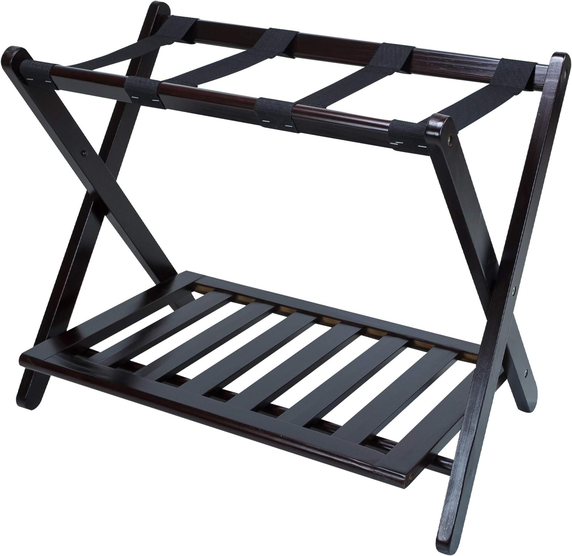 MISC Espresso Brown Hotel Luggage Rack for Guest Room Folding Suitcase Rack Collapsible Carry On Holder Bedroom, Sturdy Wooden